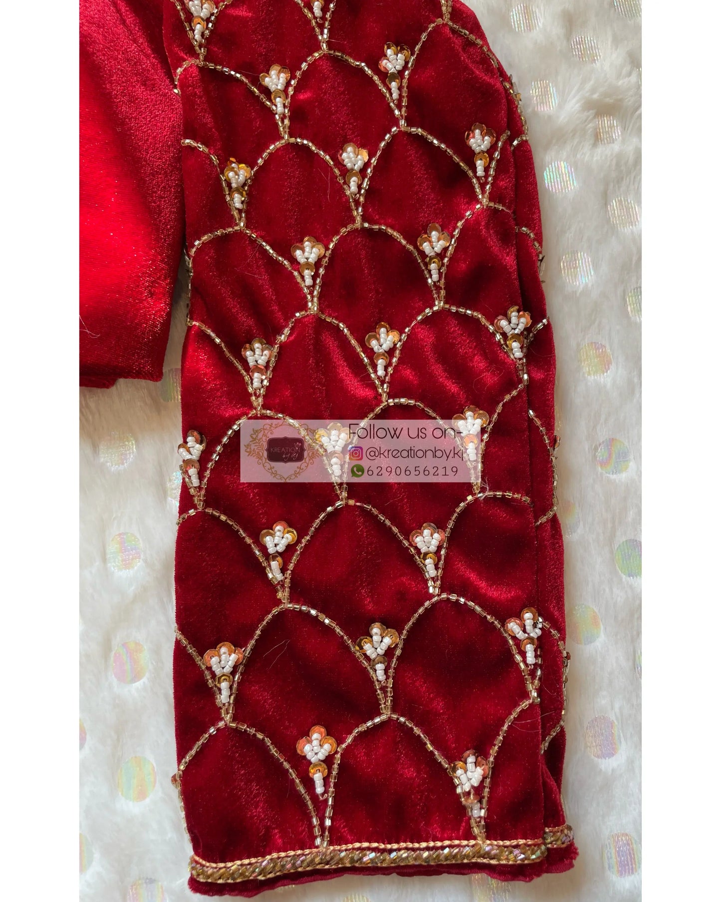 Maroon Velvet Mehraab Sleeves Blouse Piece - kreationbykj