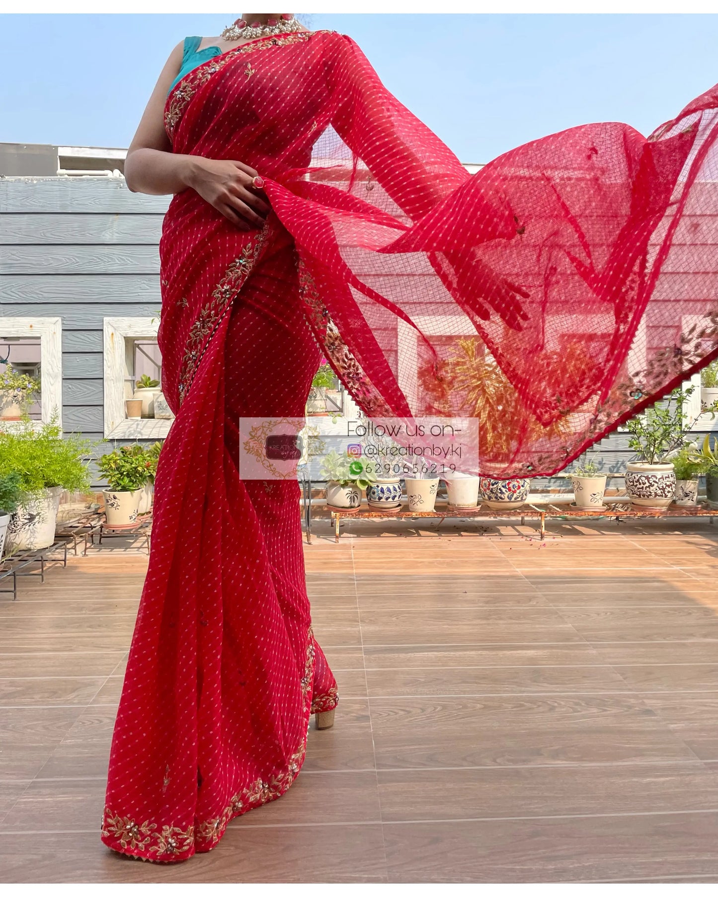 Red Leheriya Chandani Saree - kreationbykj