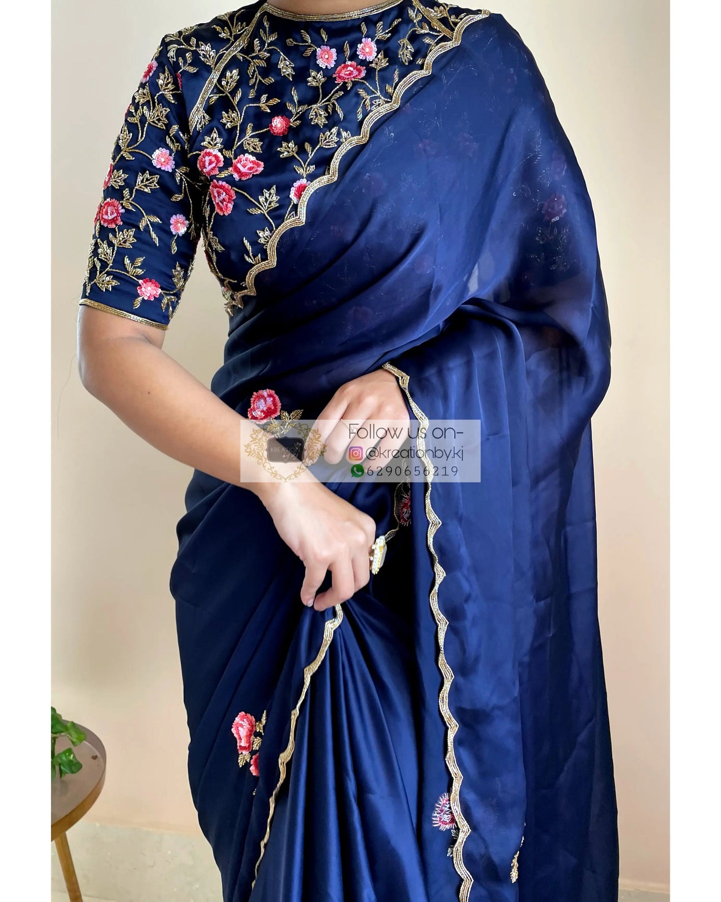 Navy Blue Rose Blouse Piece - kreationbykj