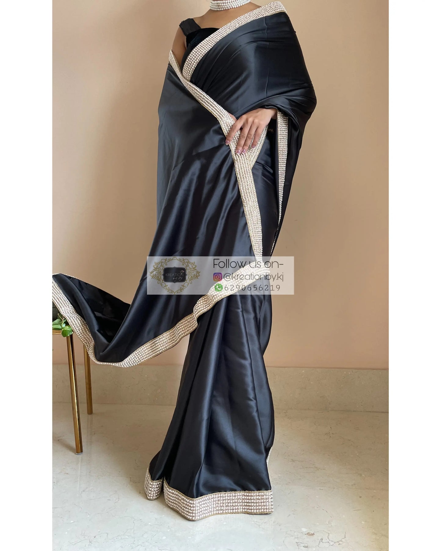 Black Mother Of Pearl Saree - kreationbykj