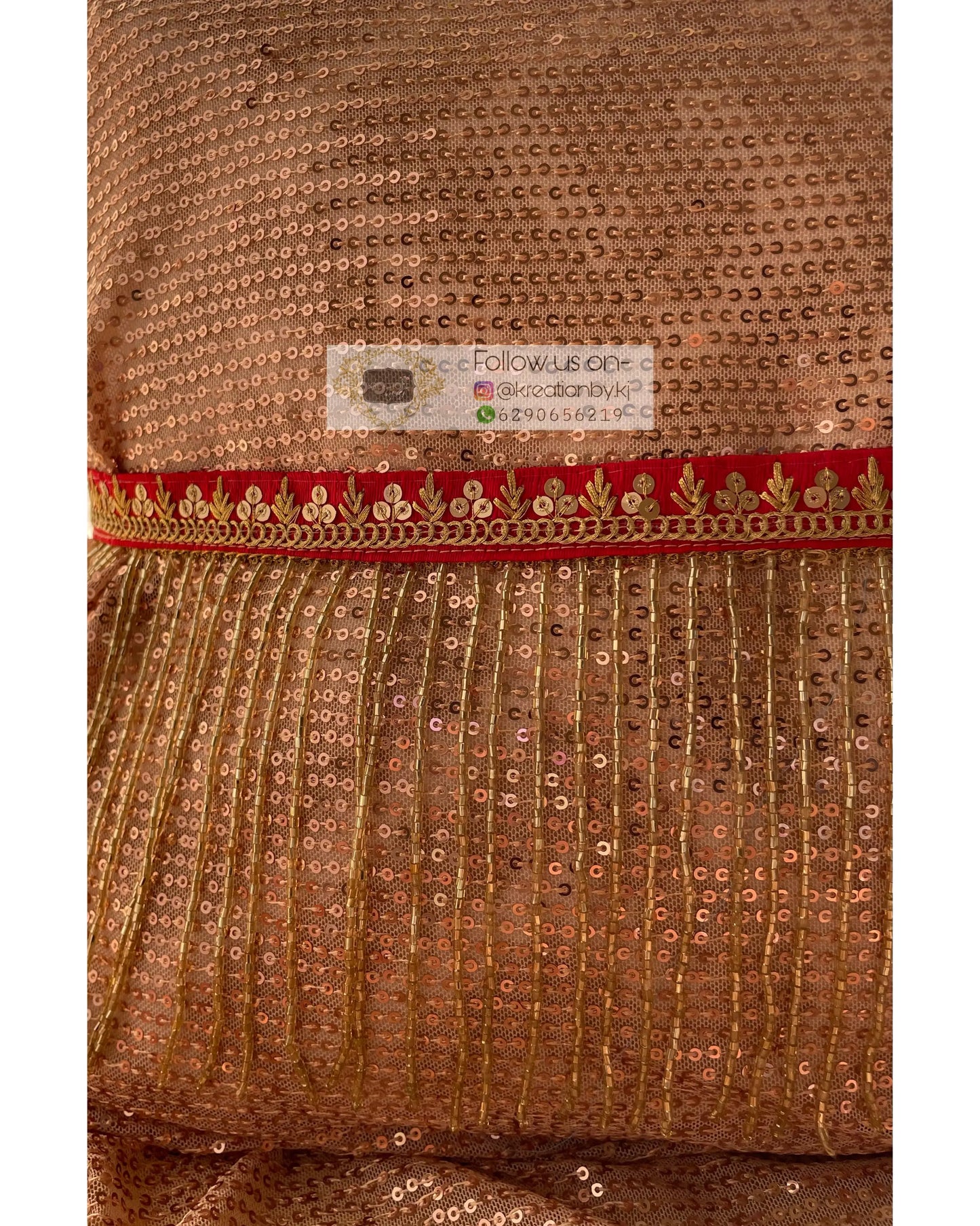 Red Sequins and Zari Waist Belt with Cutdana Tassels - kreationbykj