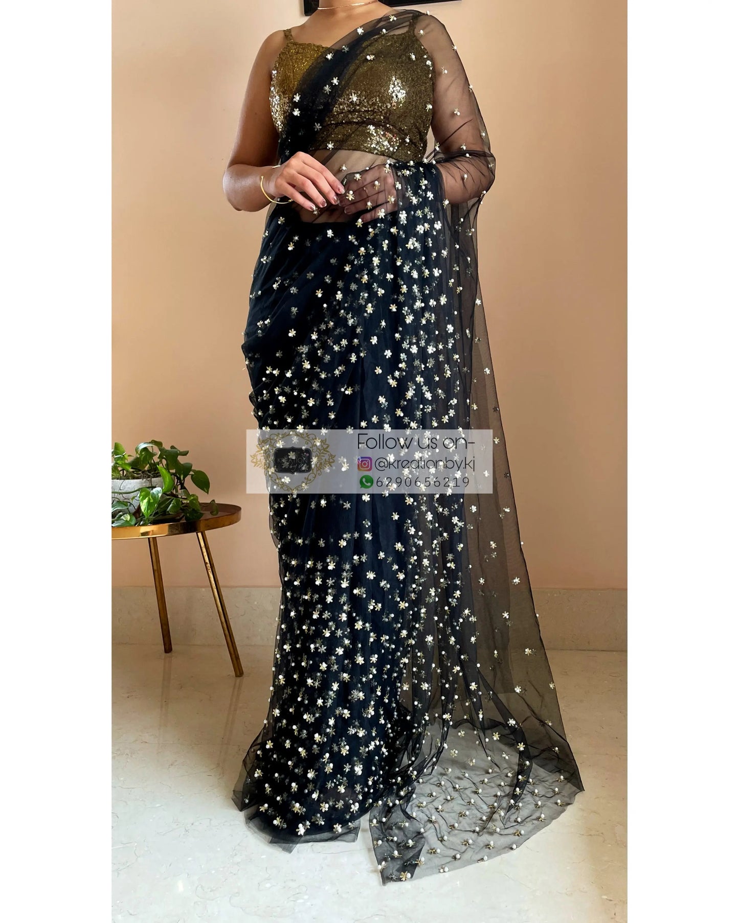 Jugnoo Black Net Saree - kreationbykj