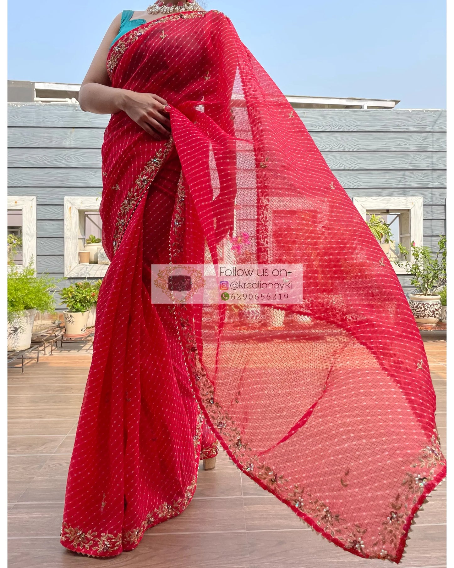 Red Leheriya Chandani Saree - kreationbykj