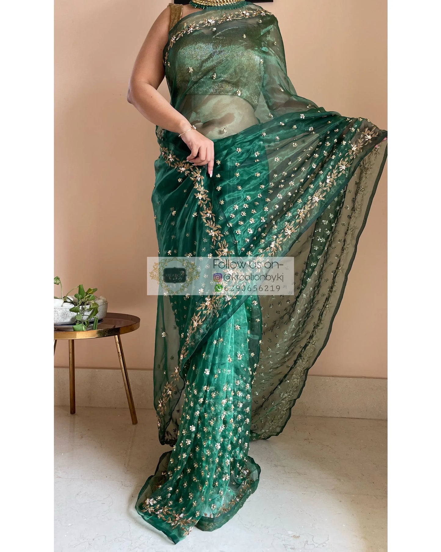 Forest Green Badan pe Sitaare Saree - kreationbykj