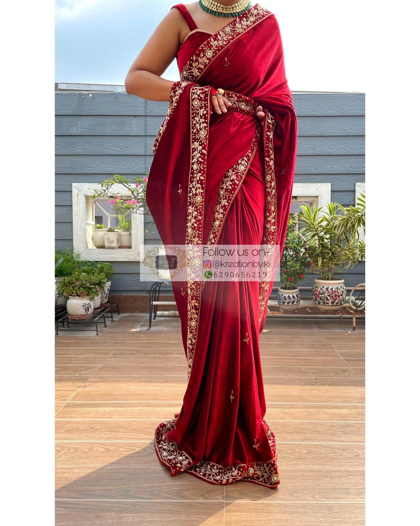 Anaya Maroon Velvet Saree with Belt - kreationbykj