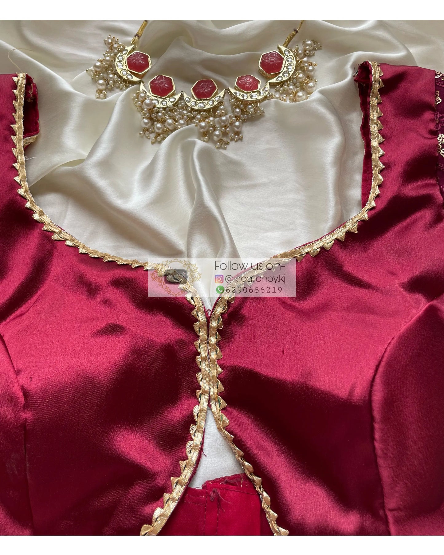Maroon Blouse with Embroidered Sleeves - kreationbykj