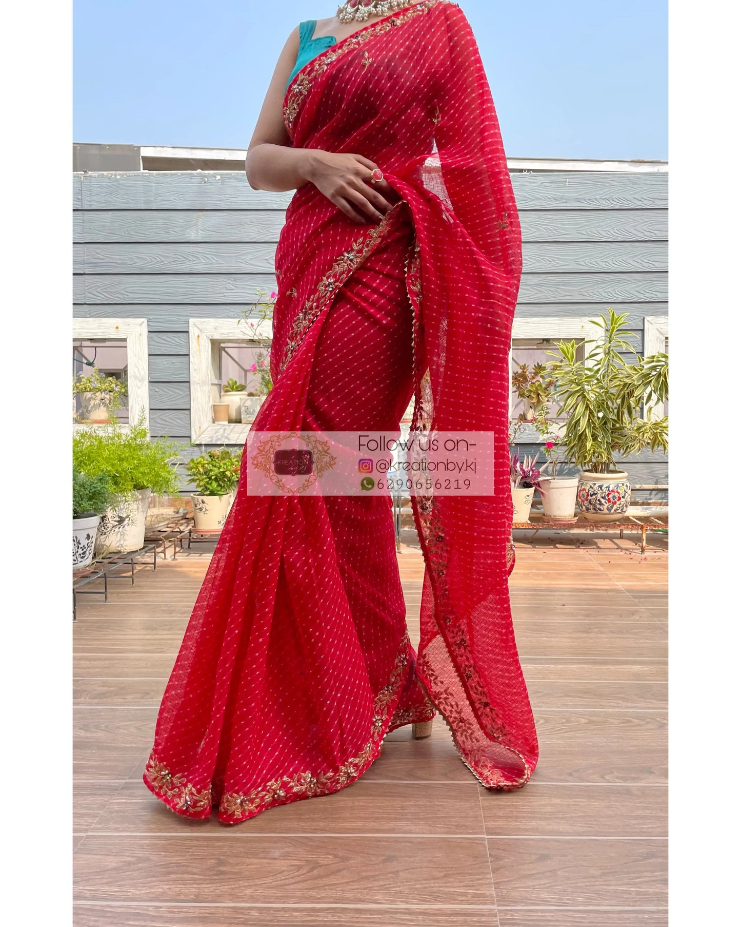 Red Leheriya Chandani Saree - kreationbykj