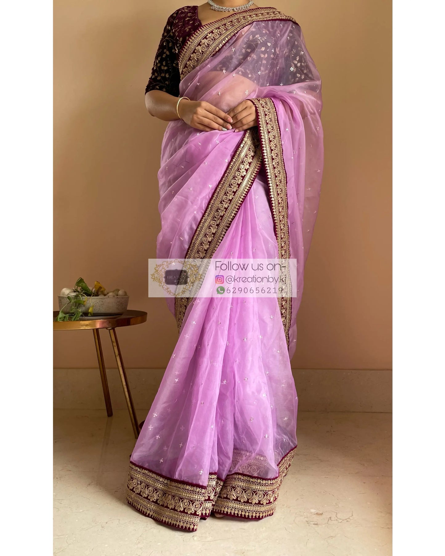 Lavender Ragini Organza Saree - kreationbykj