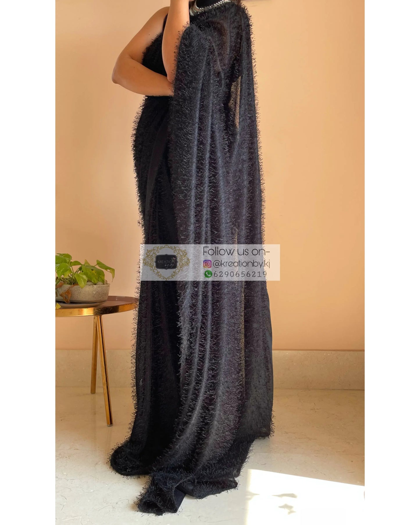 Black Moana Fur Saree - kreationbykj
