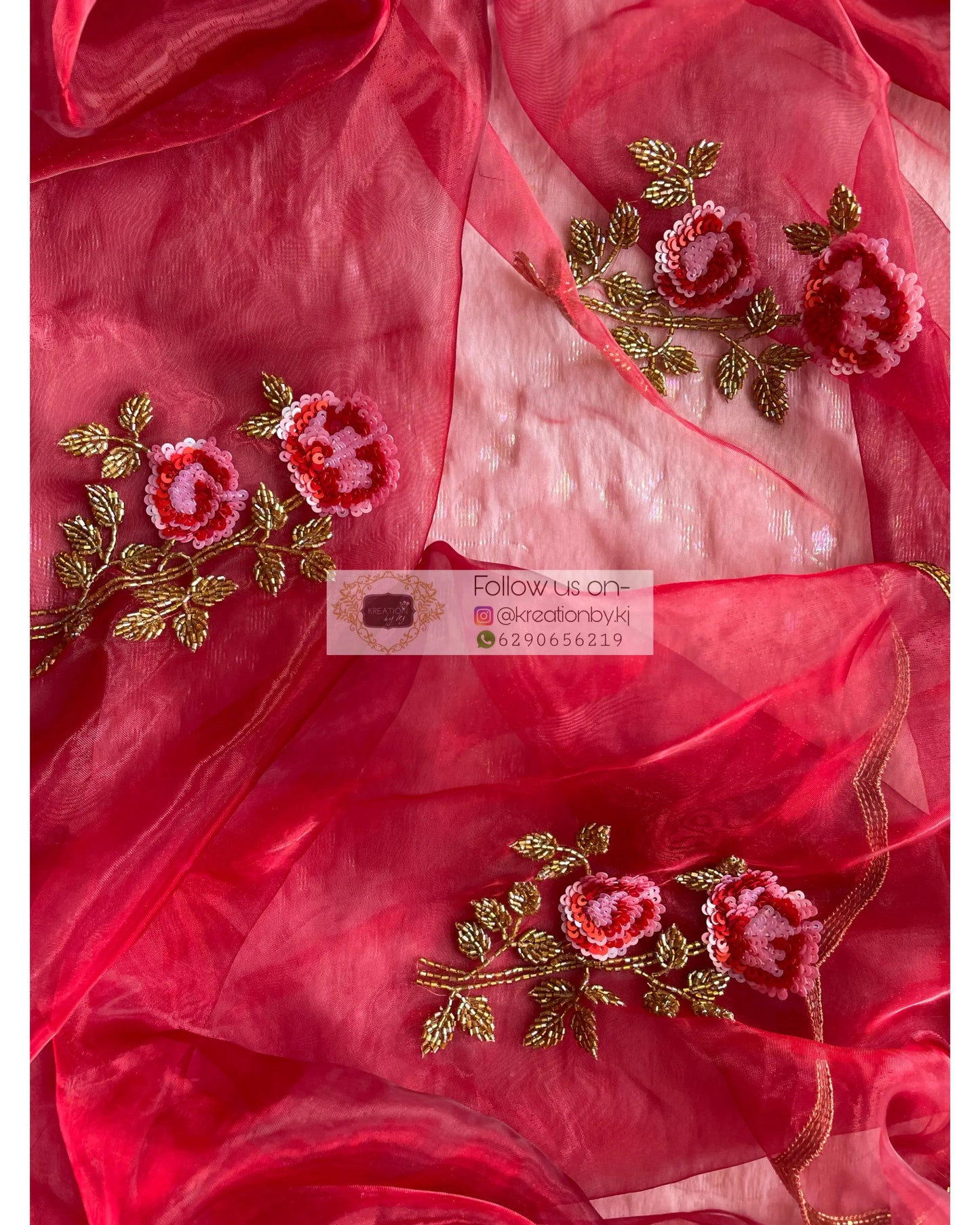Remember the Roses Red Glass Tissue Saree - kreationbykj