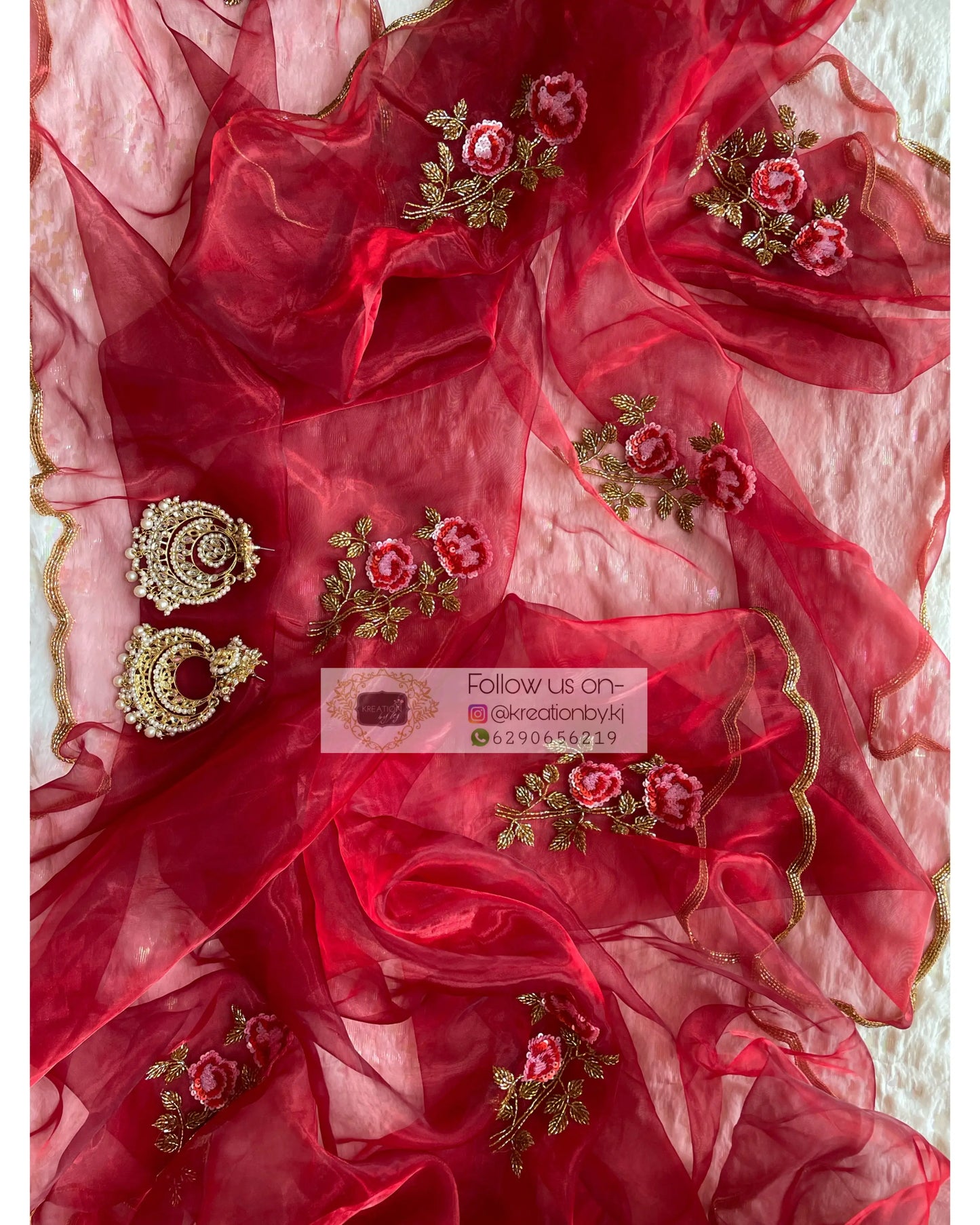 Remember the Roses Red Glass Tissue Saree - kreationbykj
