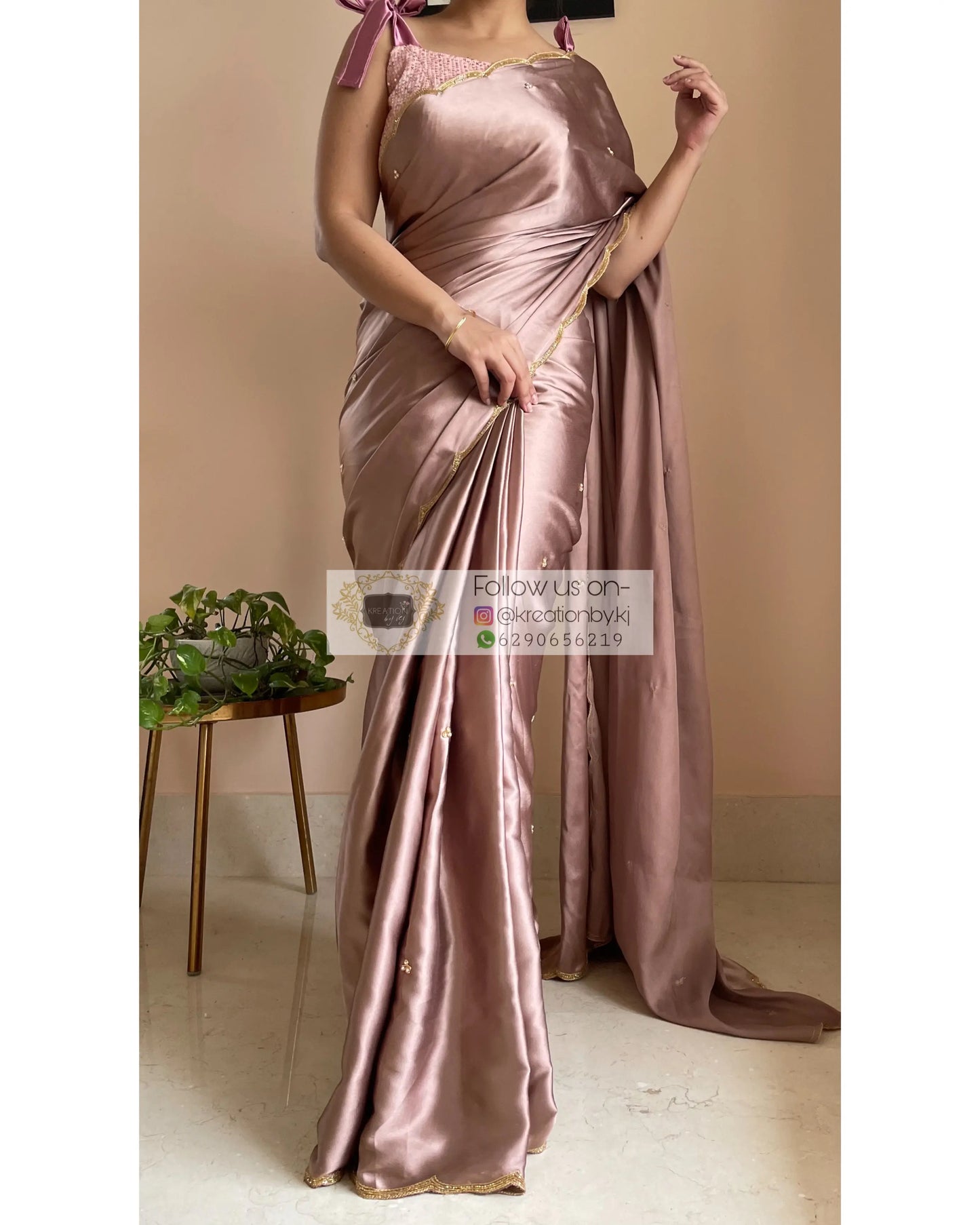 Lilac Satin Silk Saree With Handembroidered Scalloping - kreationbykj