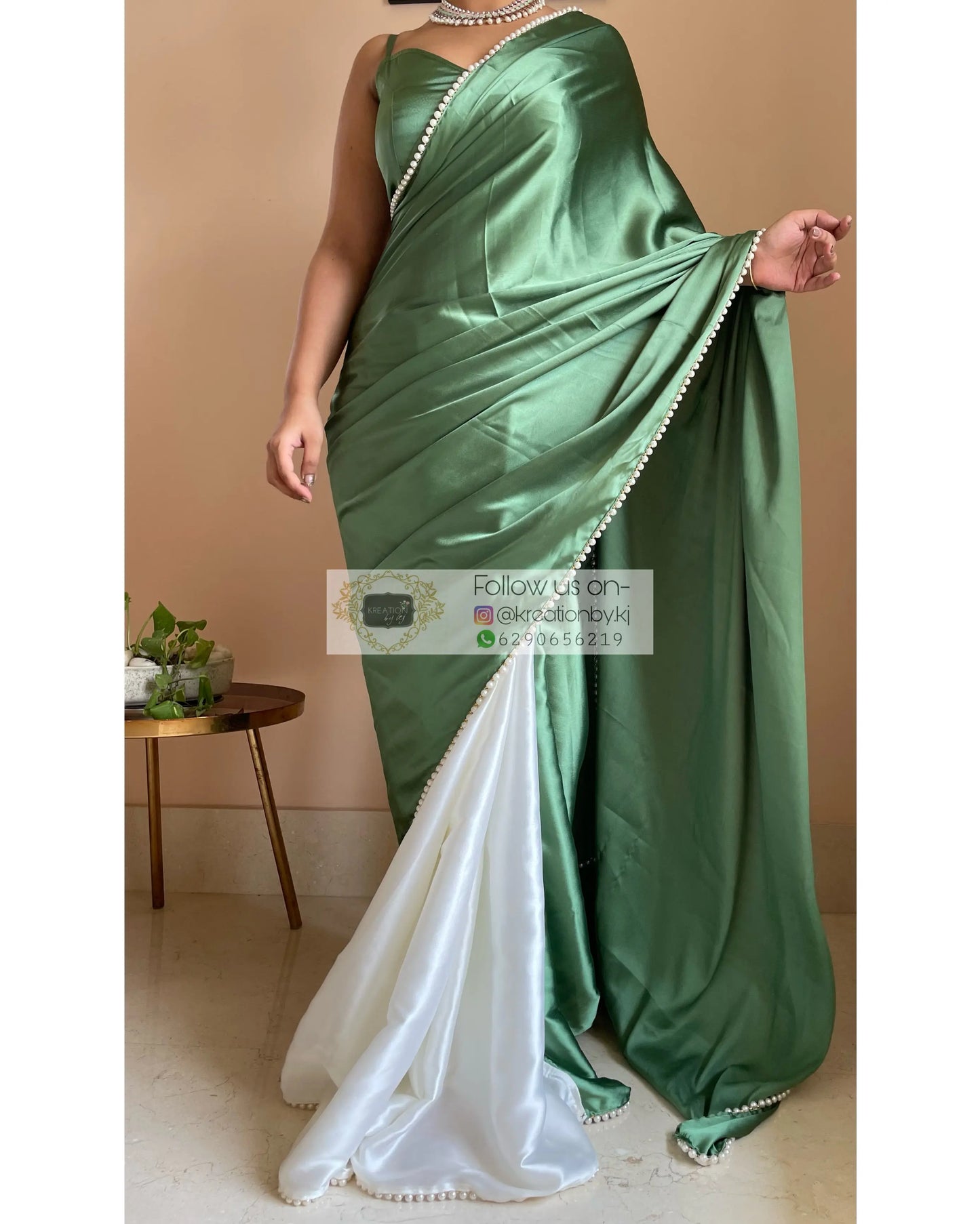 Peace Lily Two in One Satin Saree - kreationbykj
