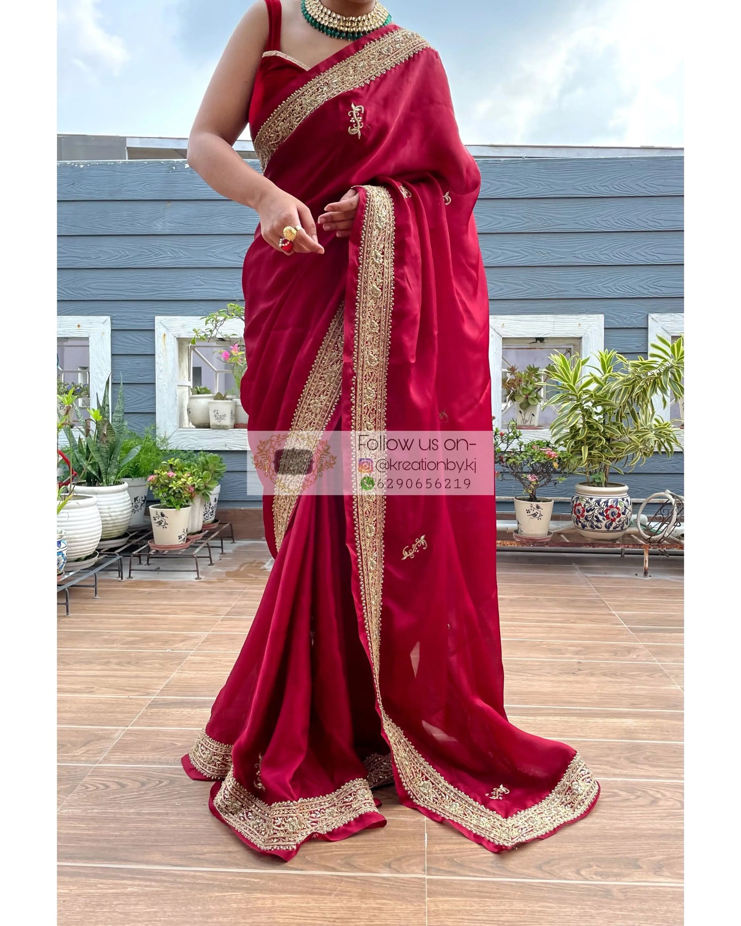 Zarina Maroon Crepe Silk Saree - kreationbykj