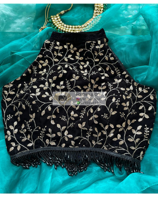 Black Halter Velvet Blouse - kreationbykj