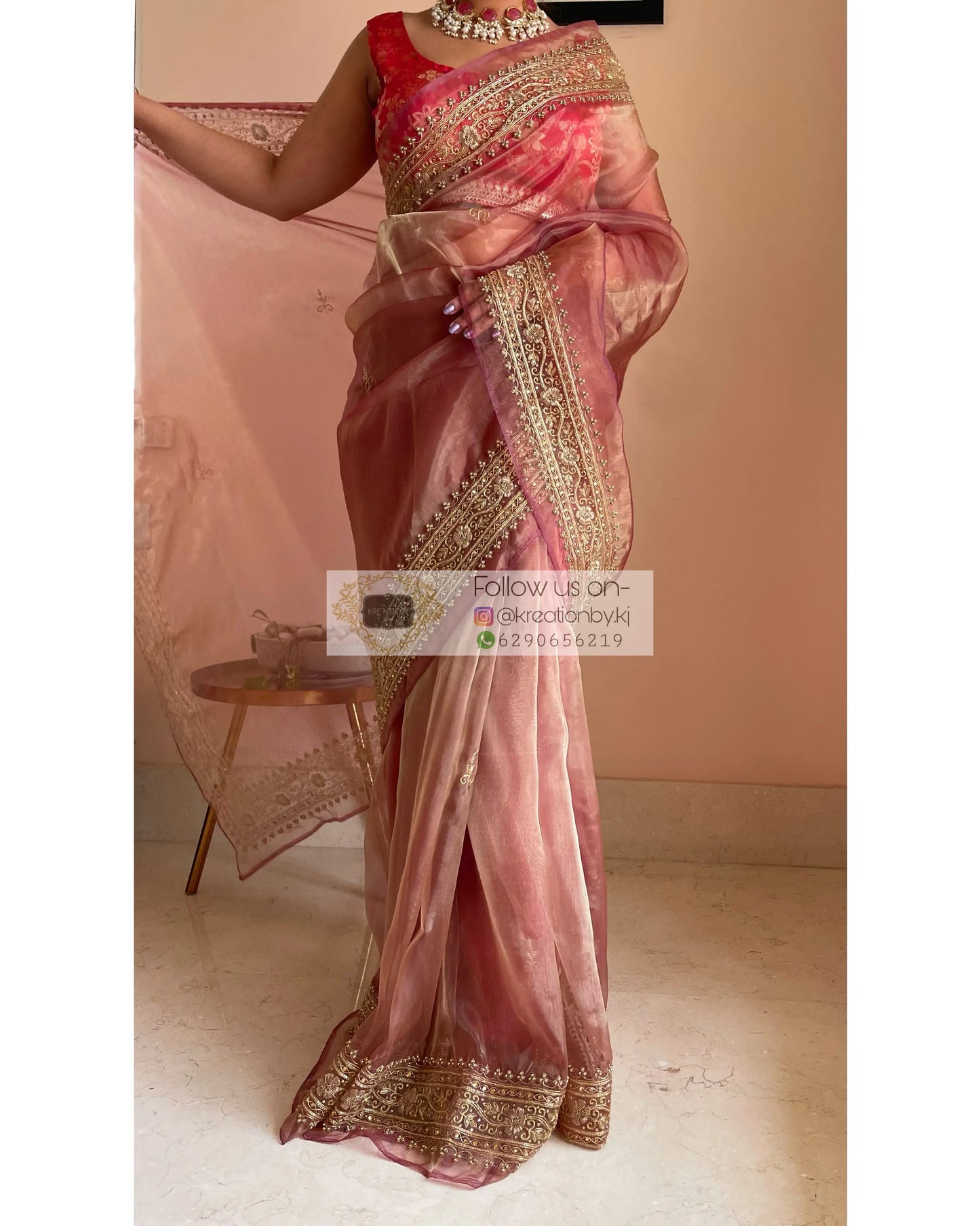 Rose Beige Zarina Saree - kreationbykj