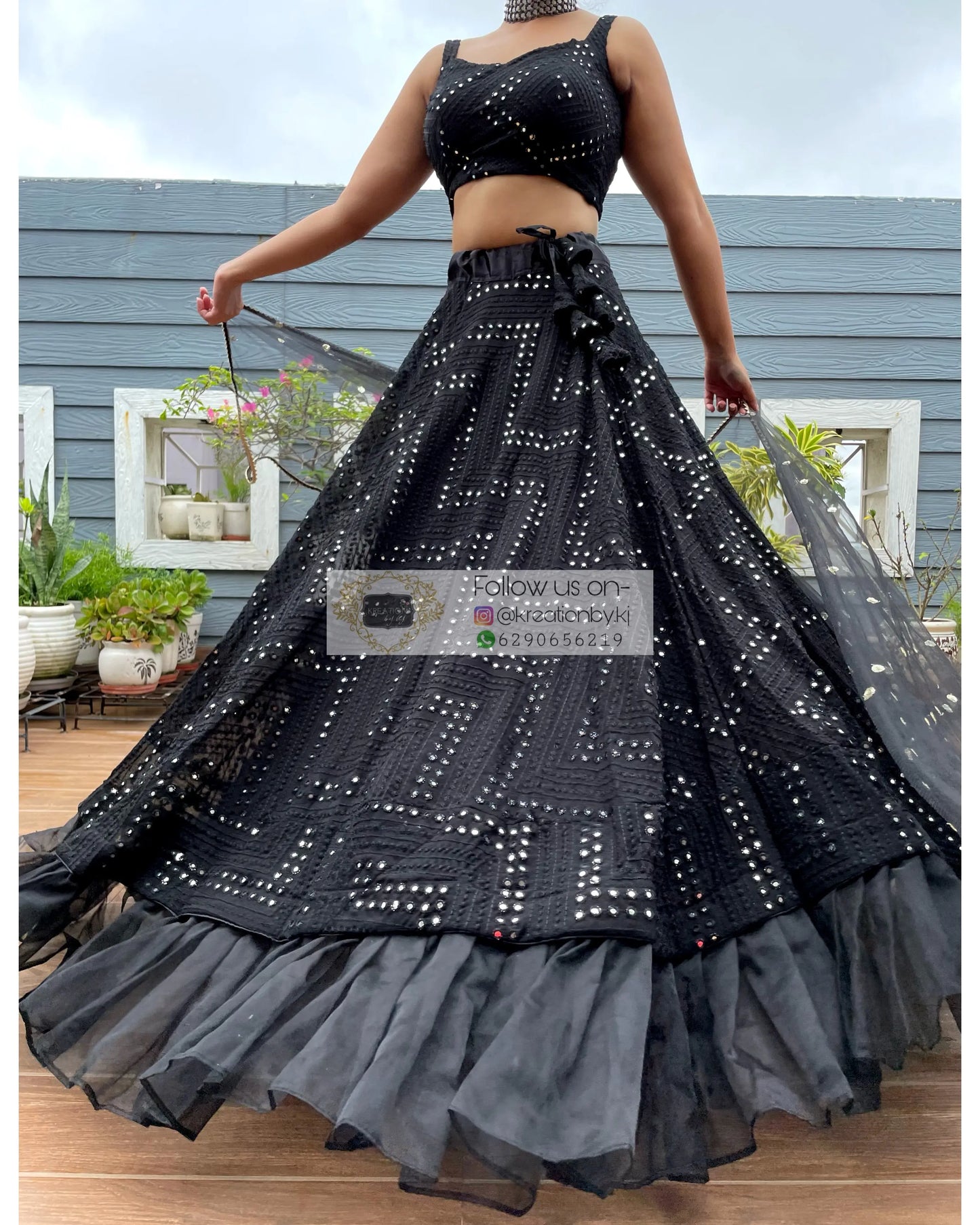 Black Sheesh Mahal Lehenga - kreationbykj