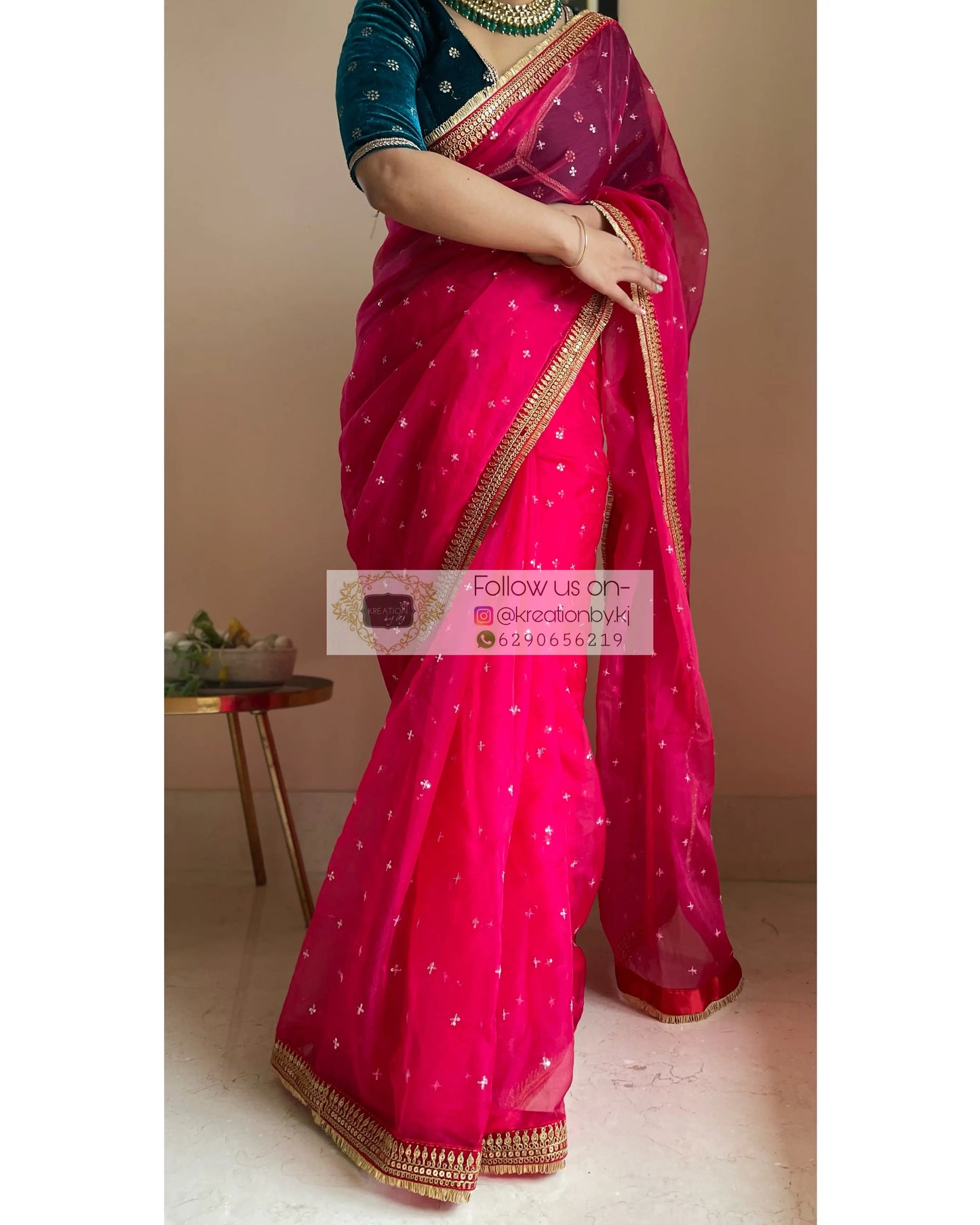 Hot Pink Ragini Organza Saree - kreationbykj