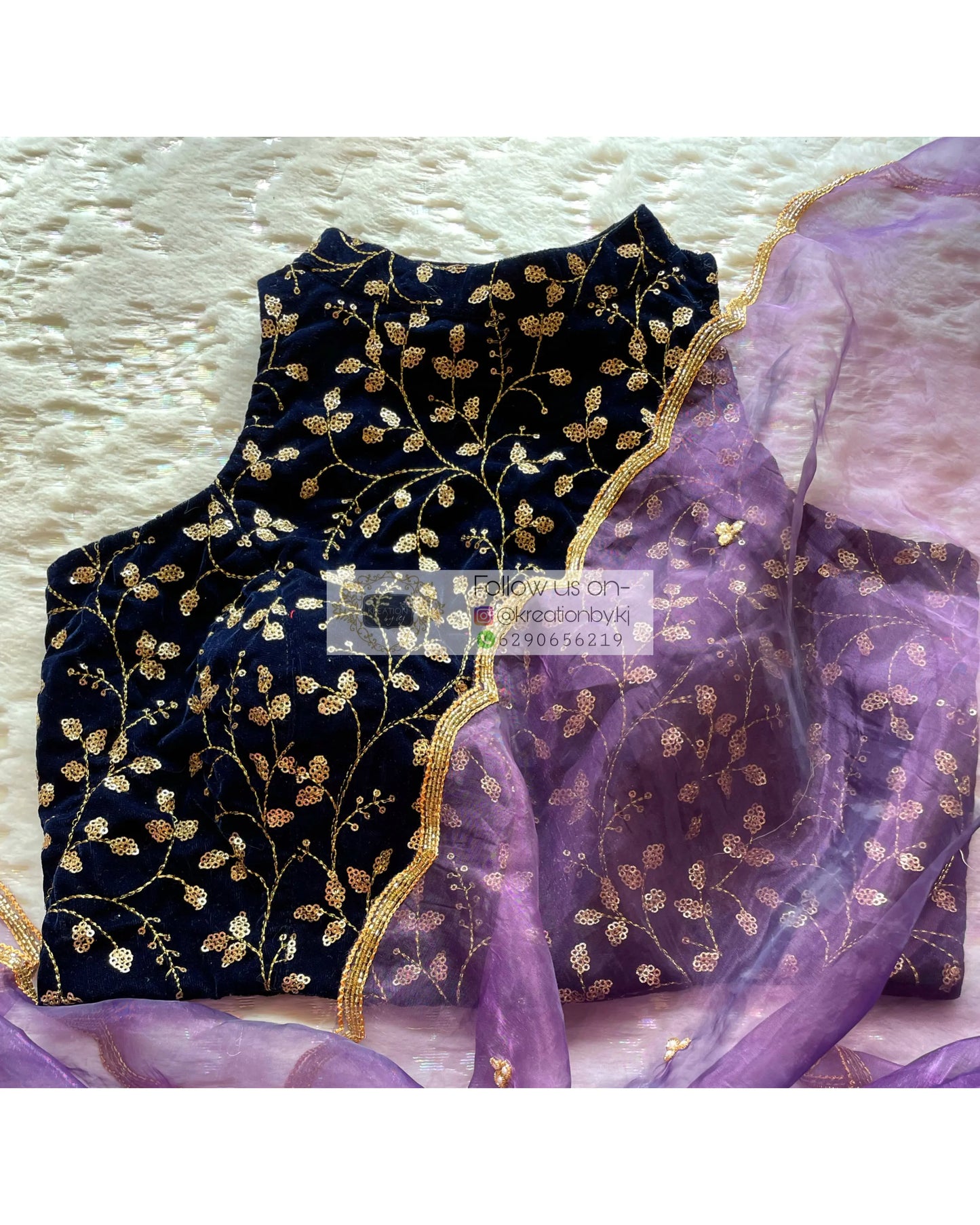 Navy Blue Velvet Halter Neck Blouse - kreationbykj