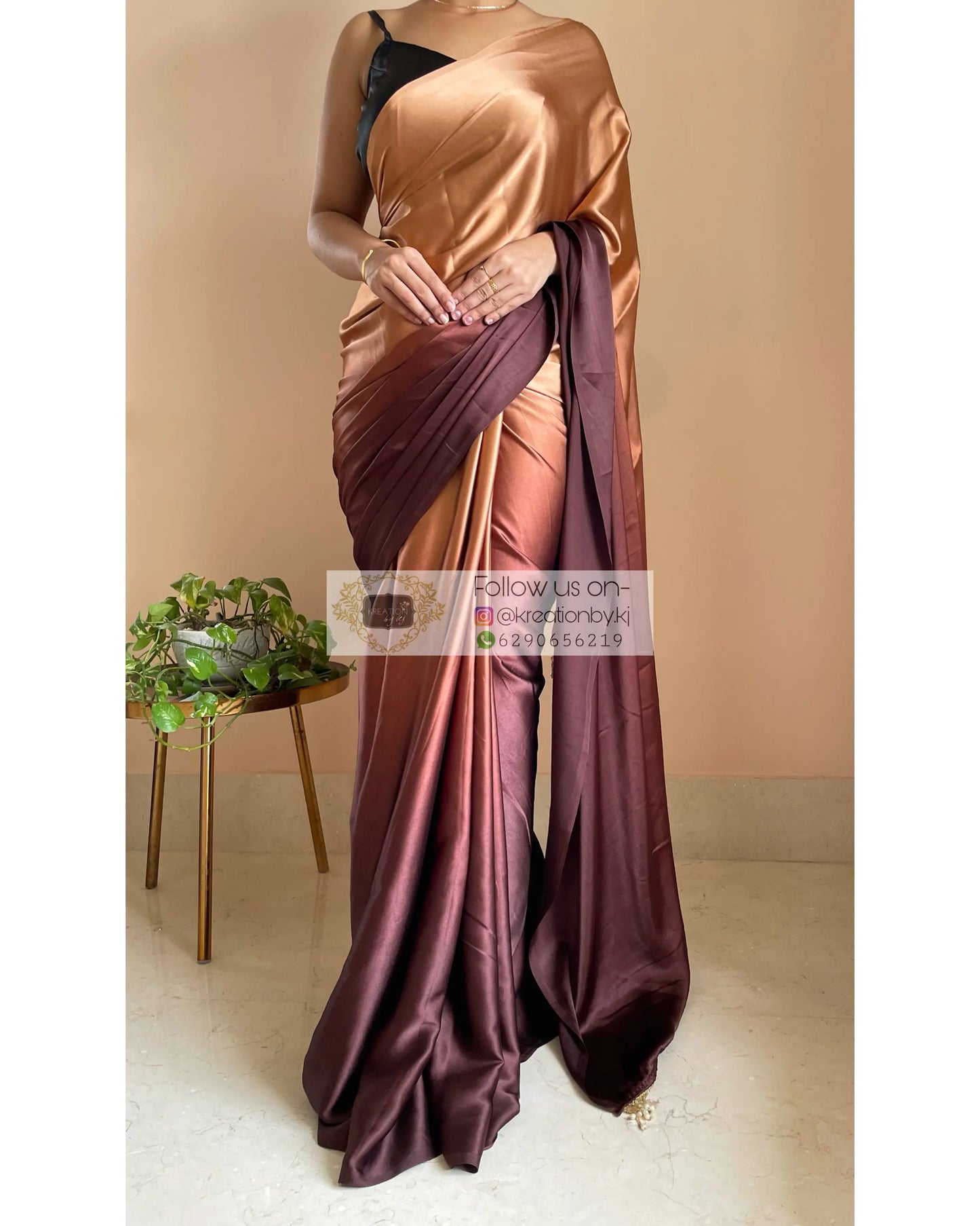 Coffee Eclair Ombré Crepe Silk Saree with Handmade Tassels on Pallu - kreationbykj