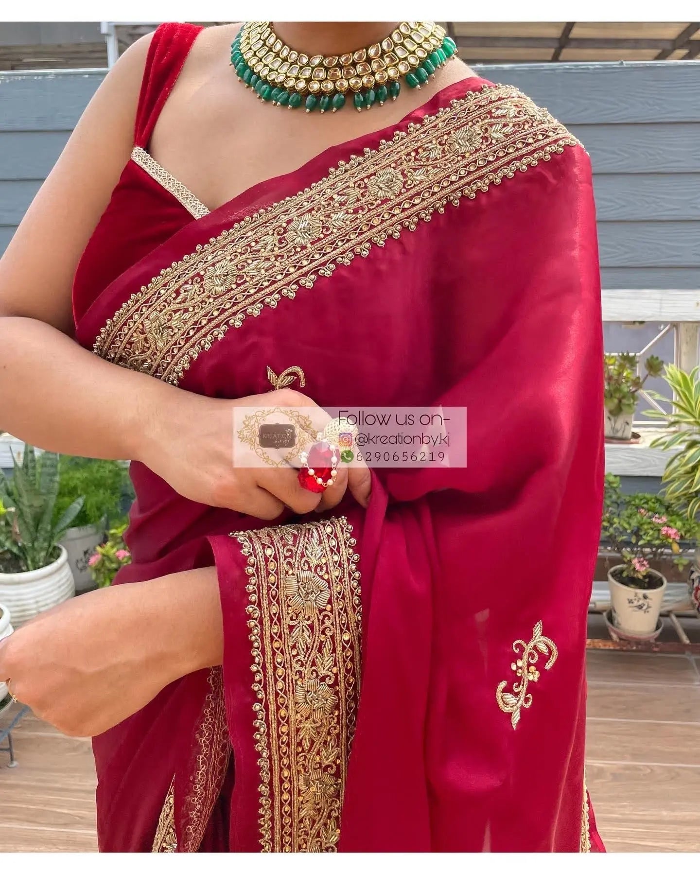 Zarina Maroon Crepe Silk Saree - kreationbykj