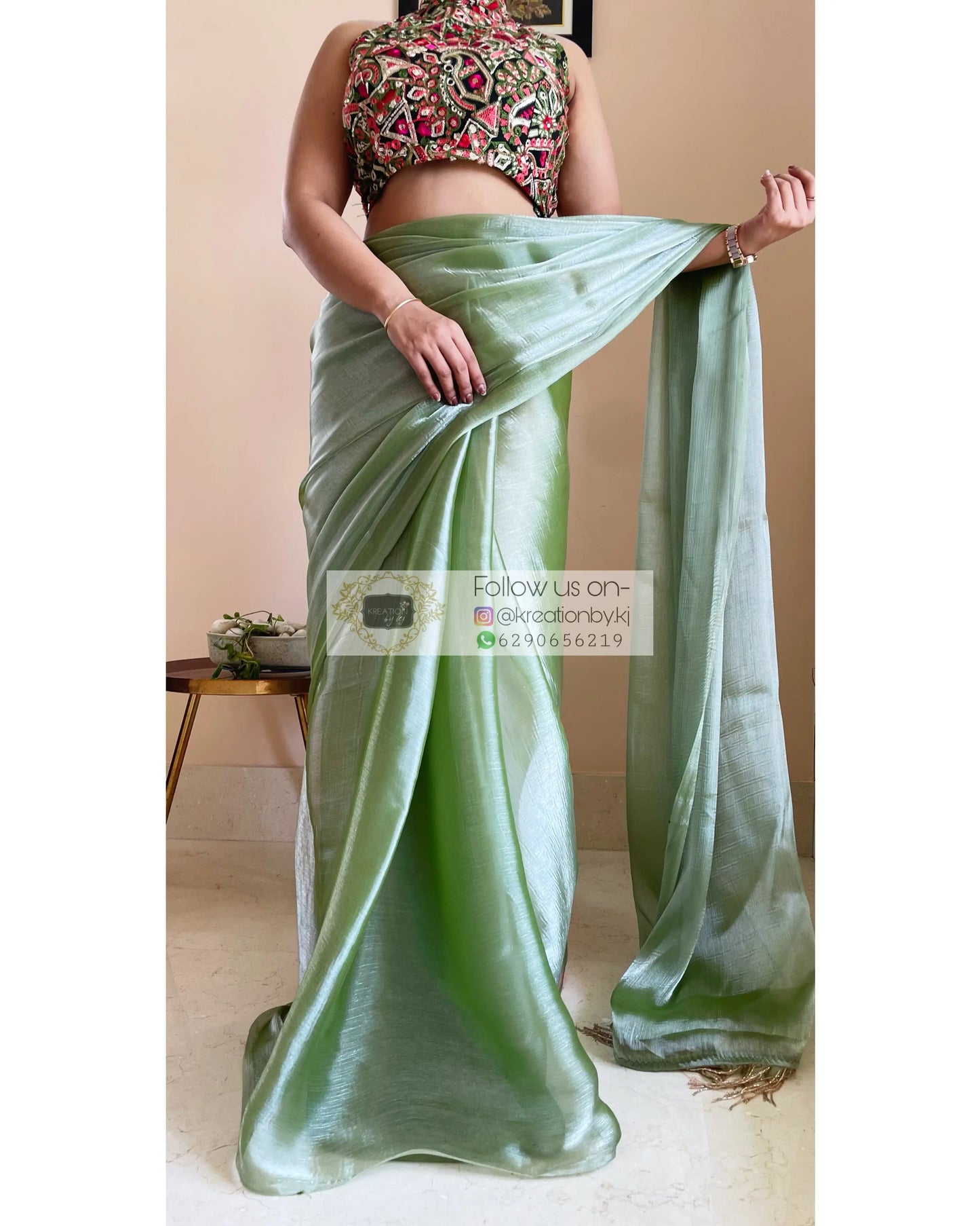 Absinthe Glass Organza Saree - kreationbykj