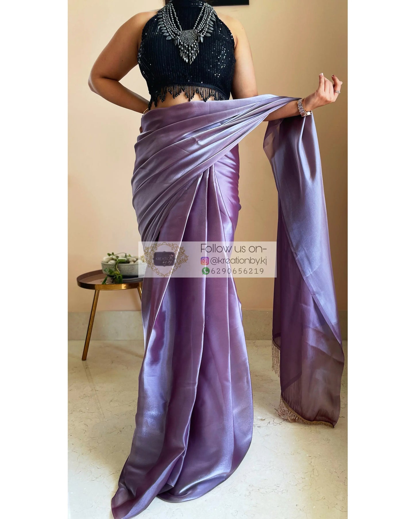 Amethyst Glass Organza Saree - kreationbykj