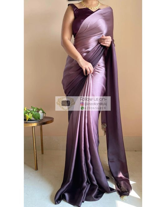 Black Gelato Ombré Crepe Silk Saree with Handmade Tassels on Pallu - kreationbykj