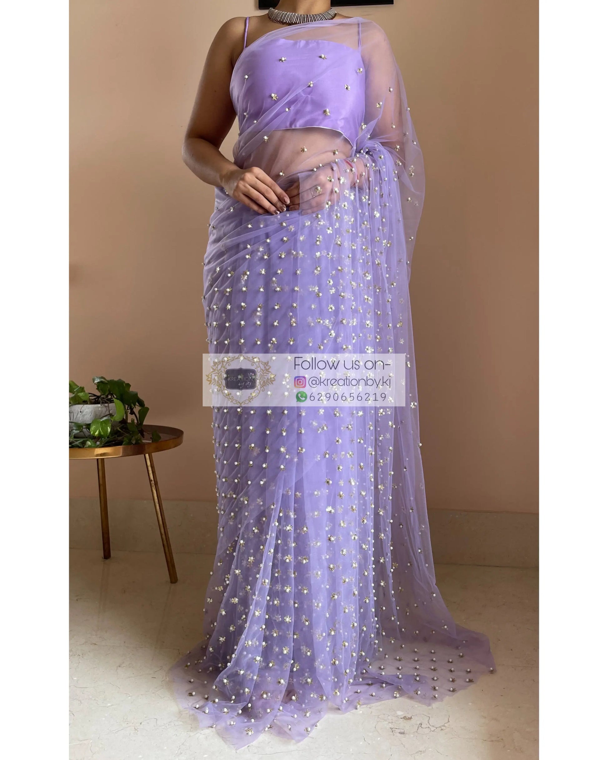 Jugnoo Lavender Net Saree - kreationbykj