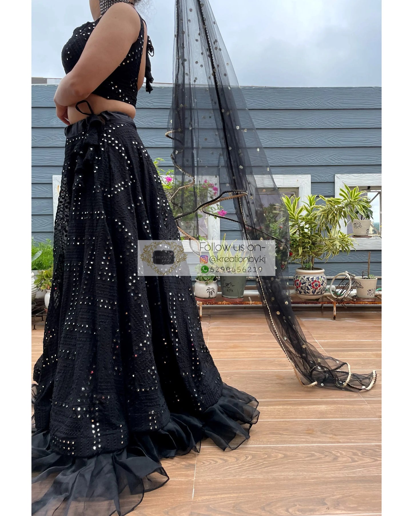 Black Sheesh Mahal Lehenga - kreationbykj