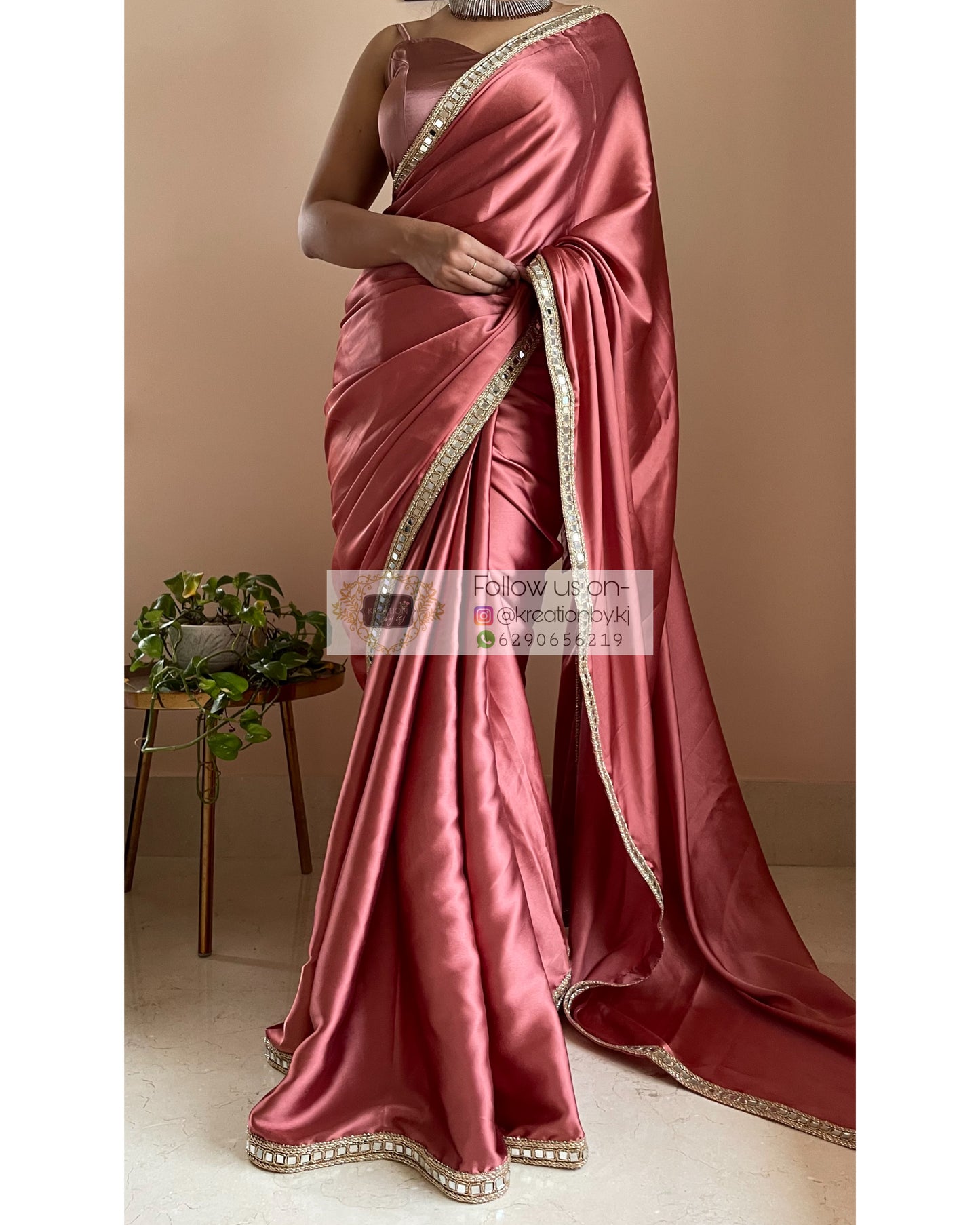 Dusty Rose Sheesh Saree - kreationbykj