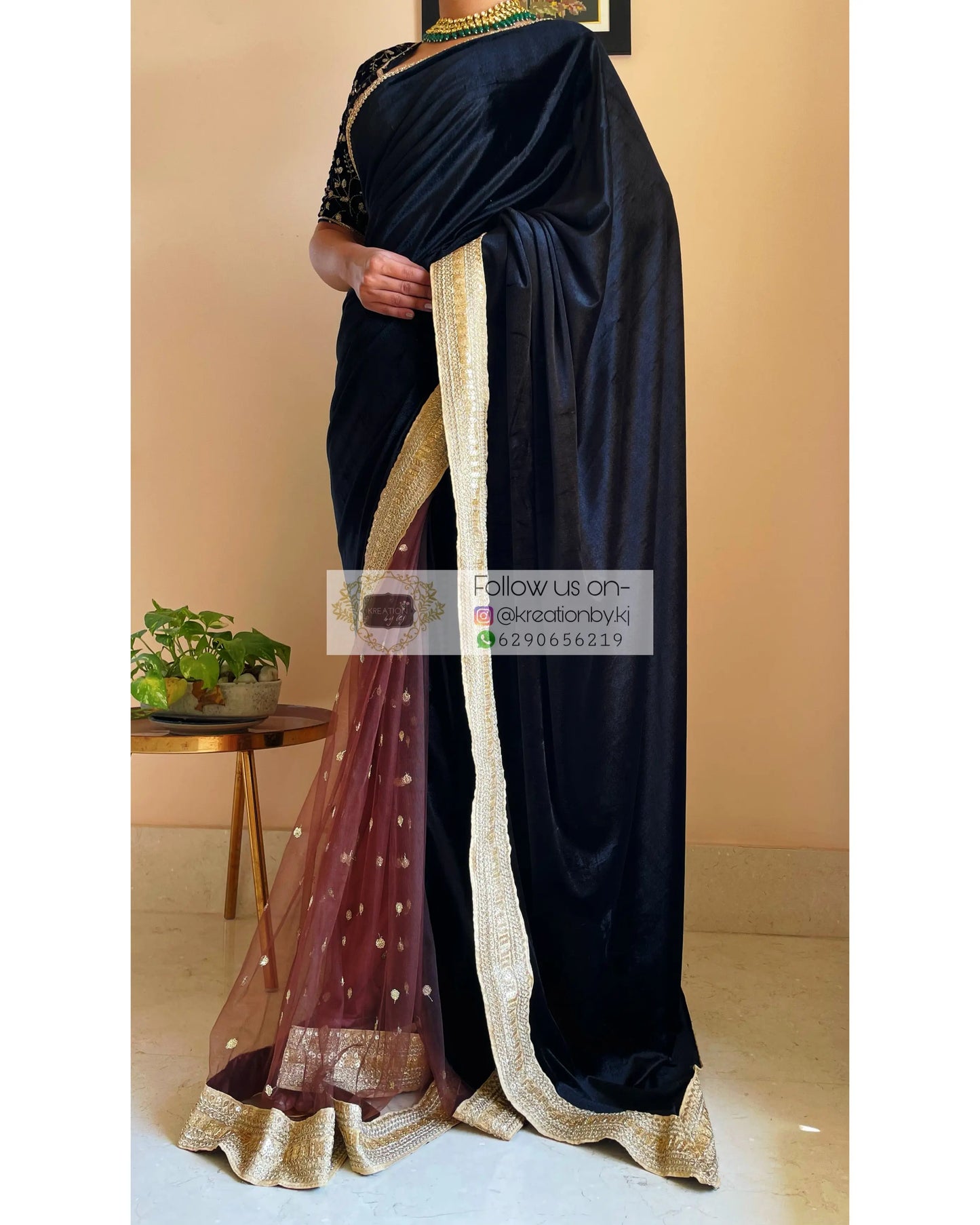 Cocktail Velvet Saree - kreationbykj