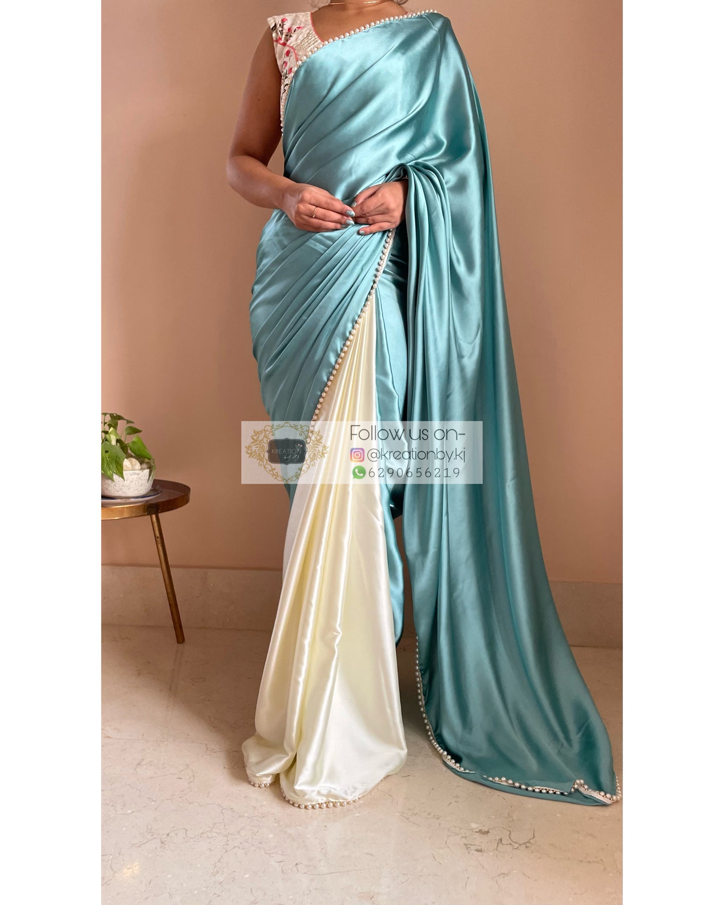 Blueberry Muffin Two in One Satin Saree - kreationbykj
