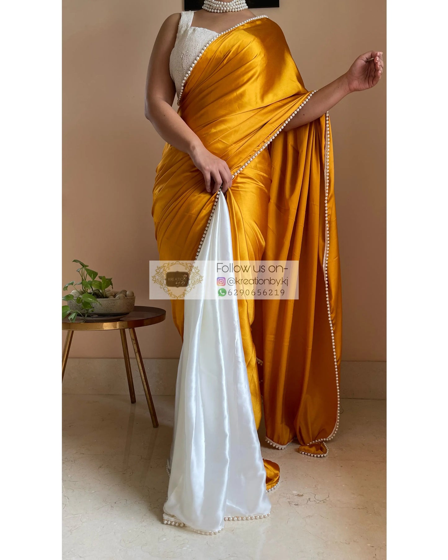 Sunny Side up Two in One Satin Saree - kreationbykj