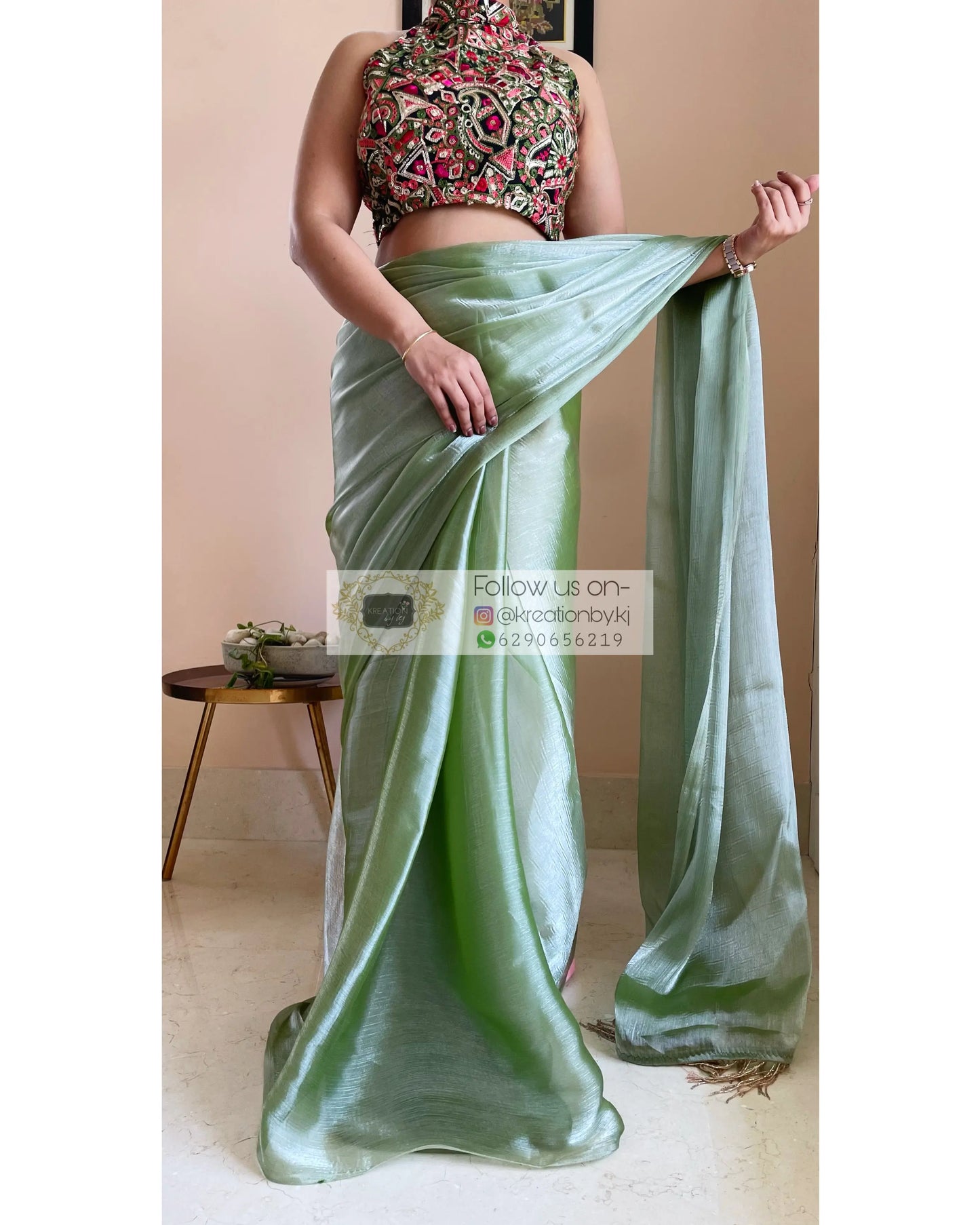Absinthe Glass Organza Saree - kreationbykj