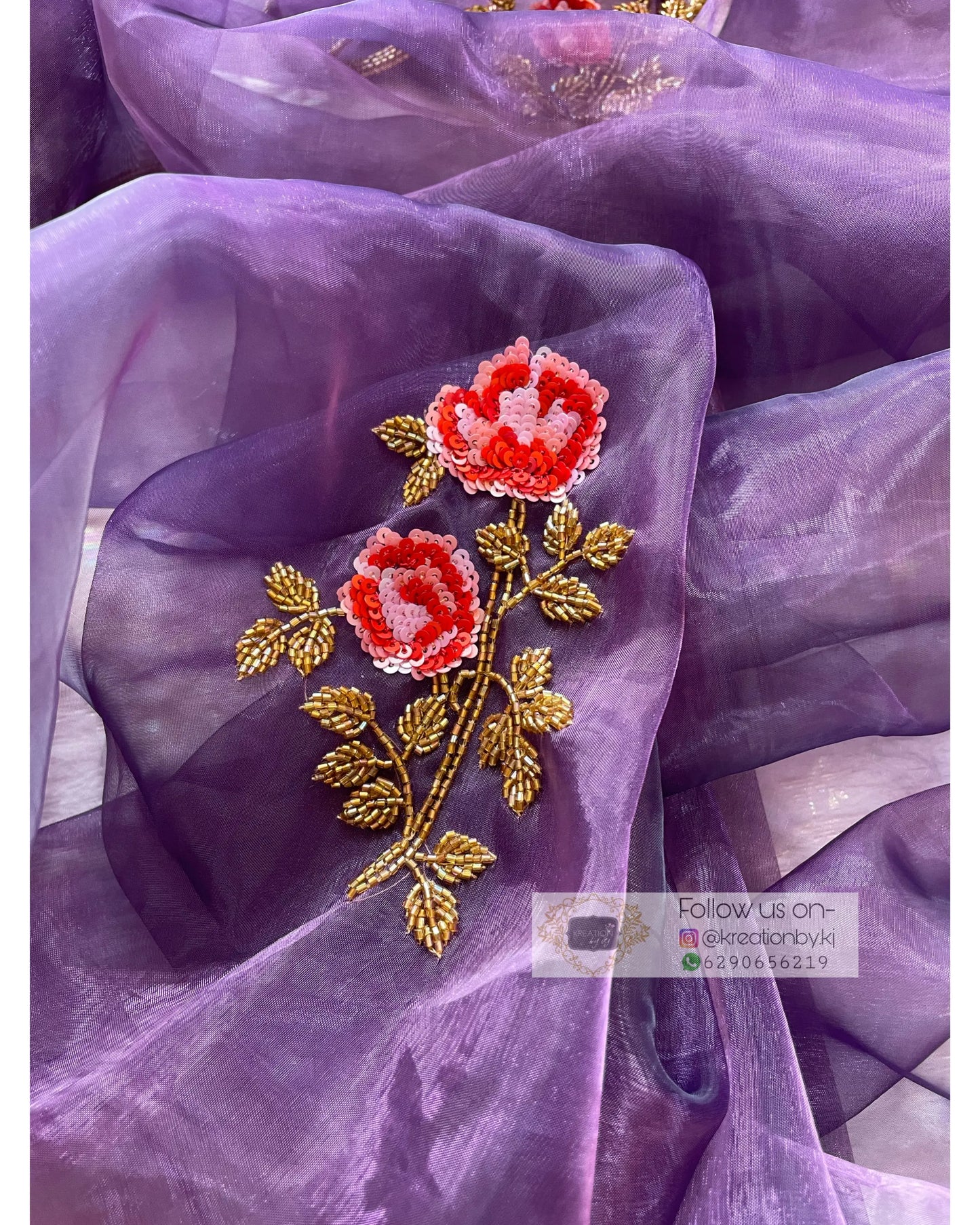 Violet Glass Tissue Rose Dupatta - kreationbykj