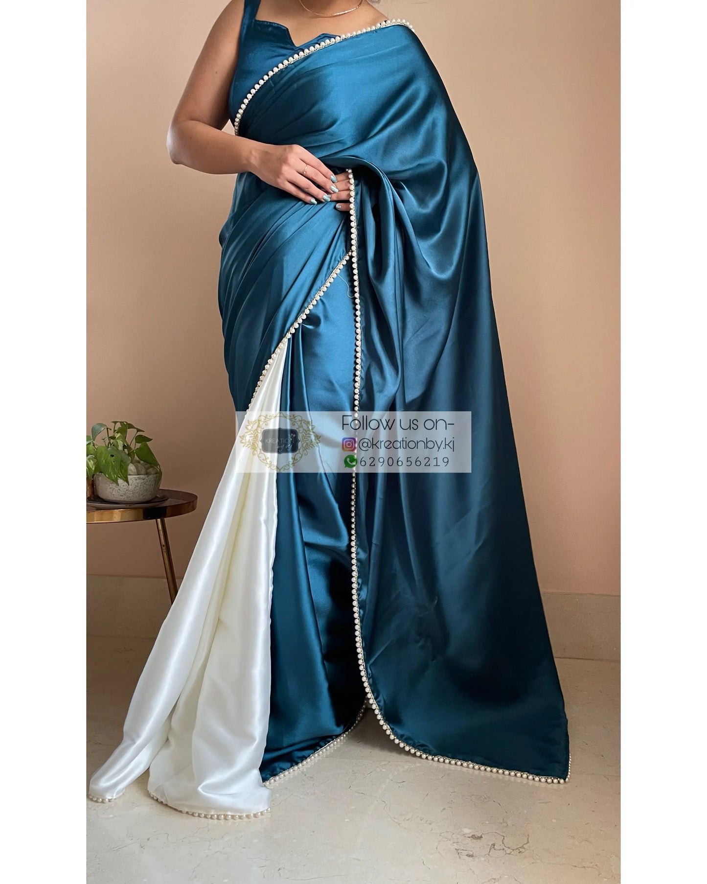 Larkspur Two in One Satin Saree - kreationbykj