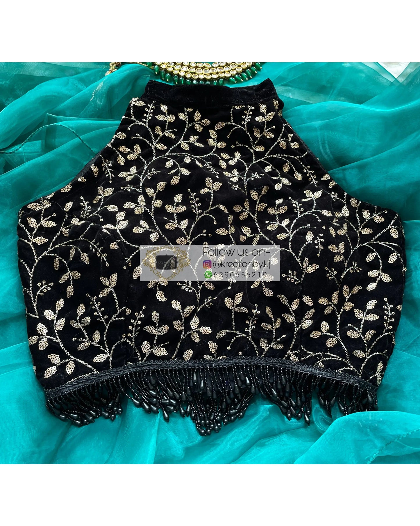 Black Halter Velvet Blouse - kreationbykj