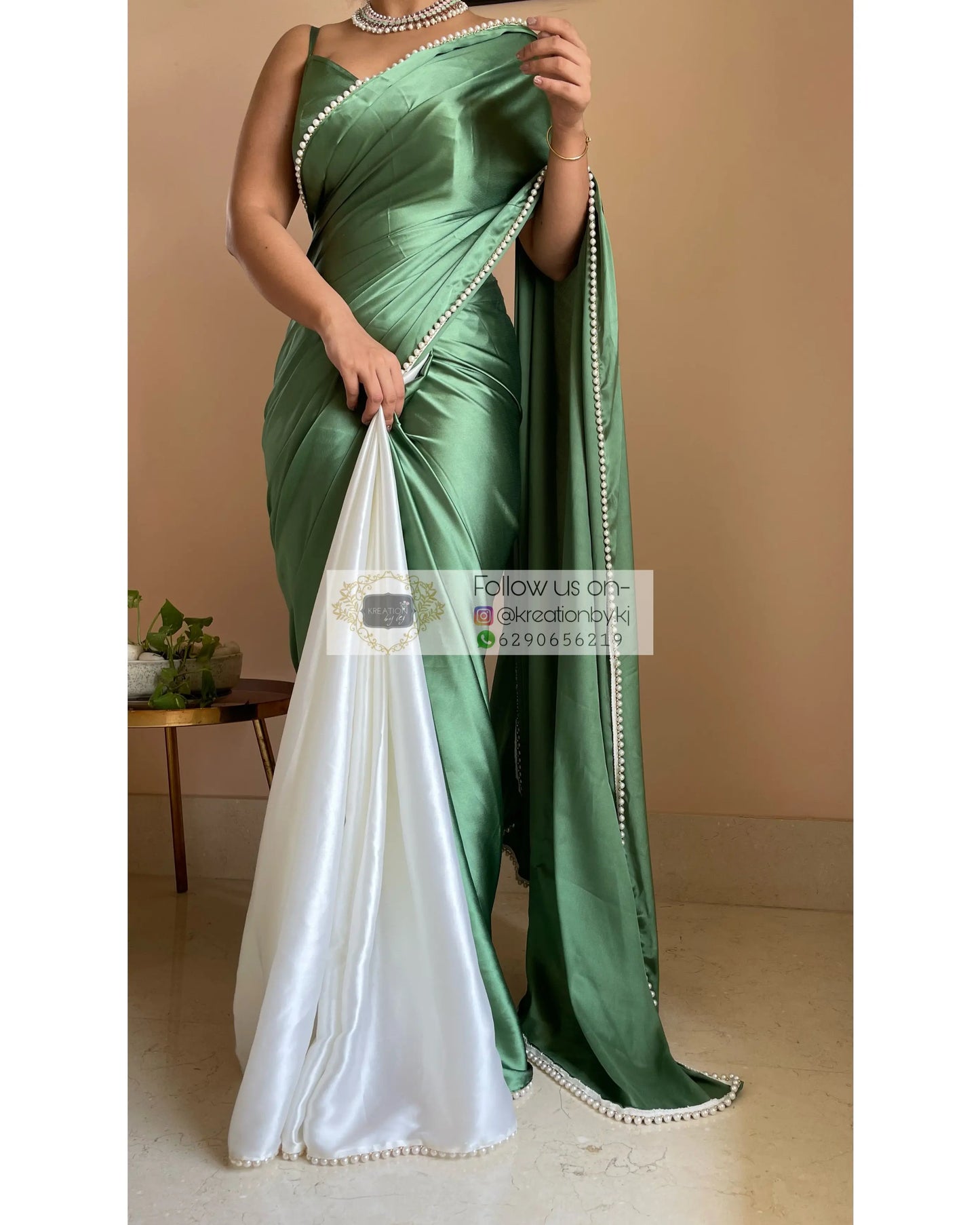 Peace Lily Two in One Satin Saree - kreationbykj