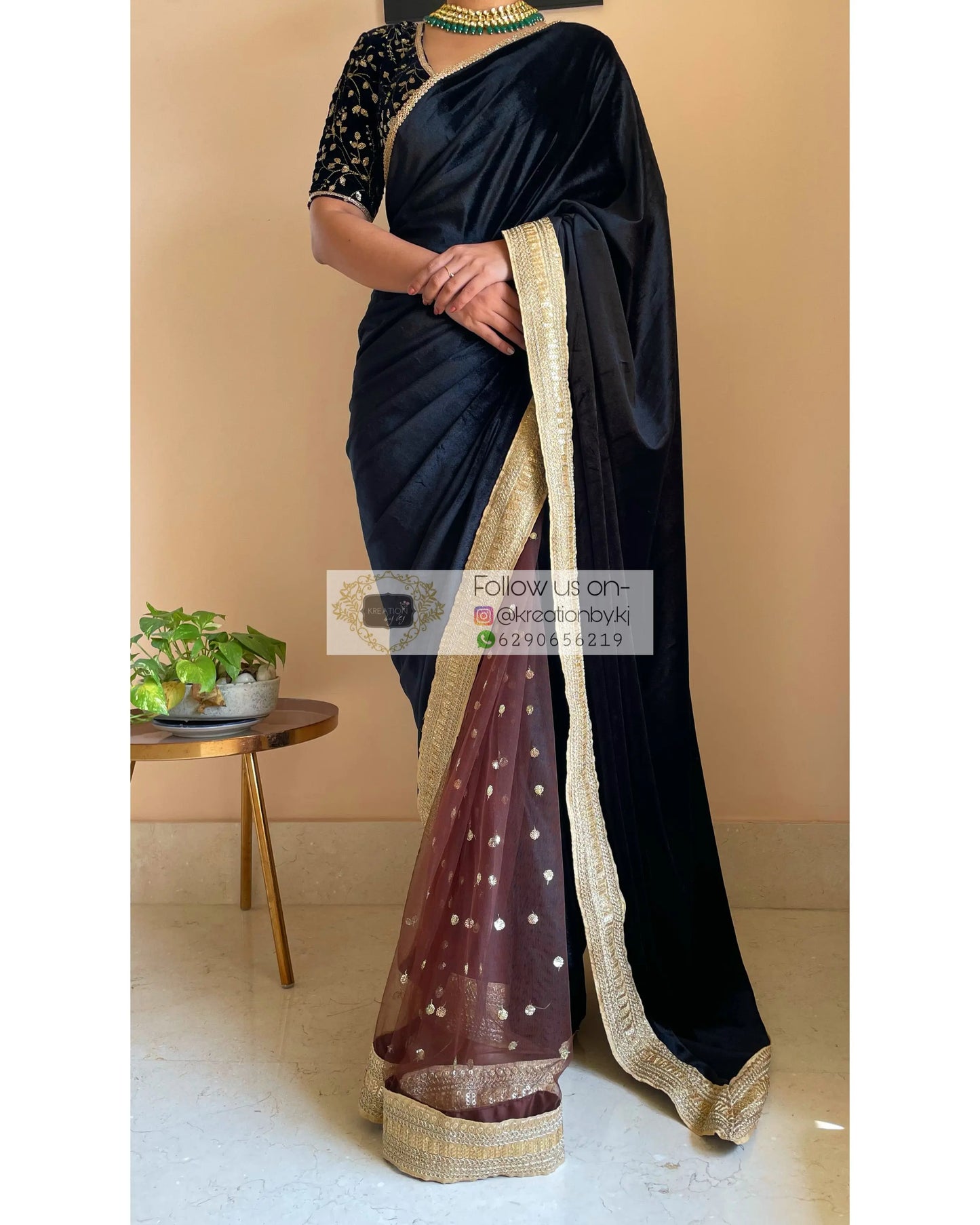 Cocktail Velvet Saree - kreationbykj