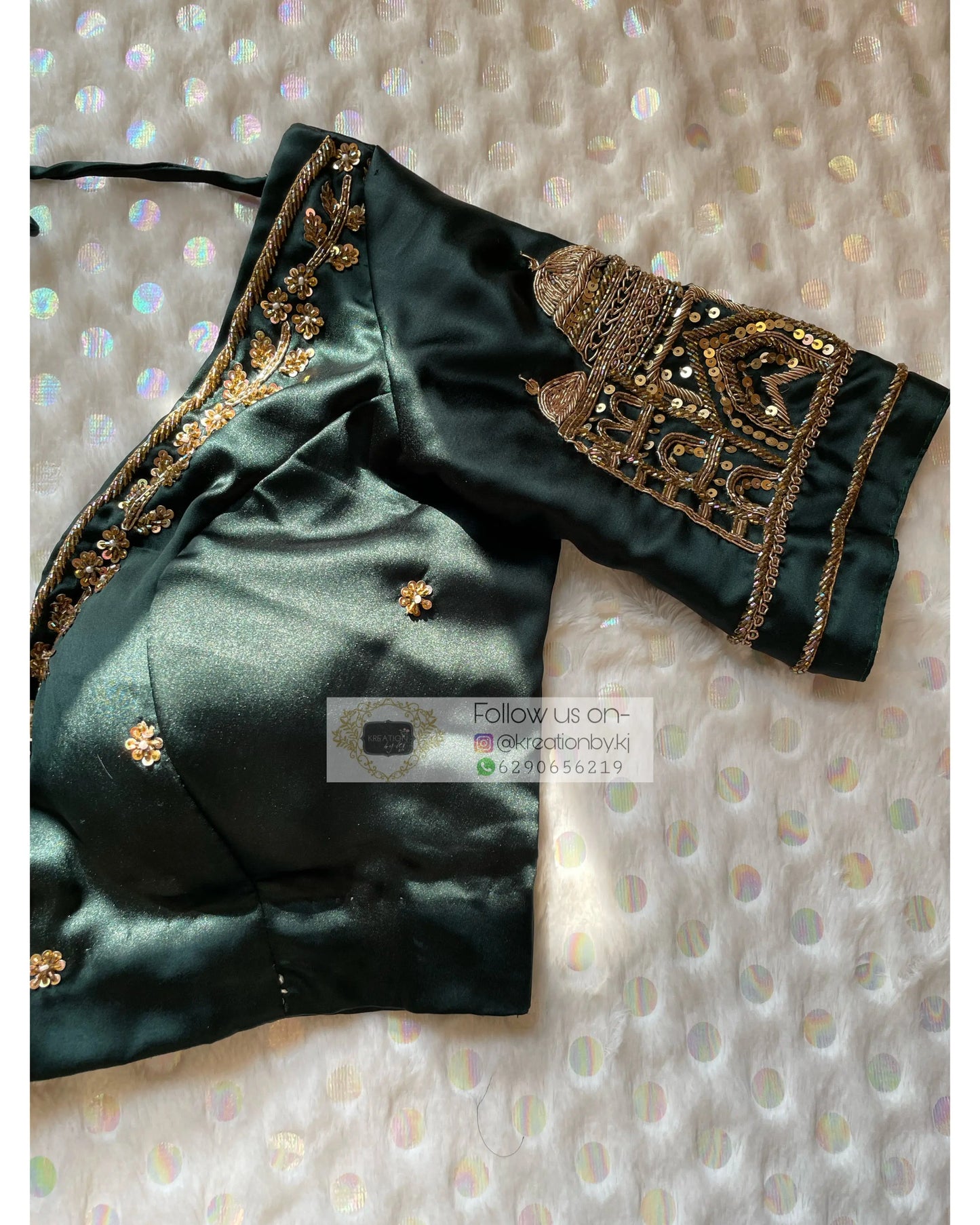 Dark Blackish Green Taj Mahal Blouse Piece - kreationbykj