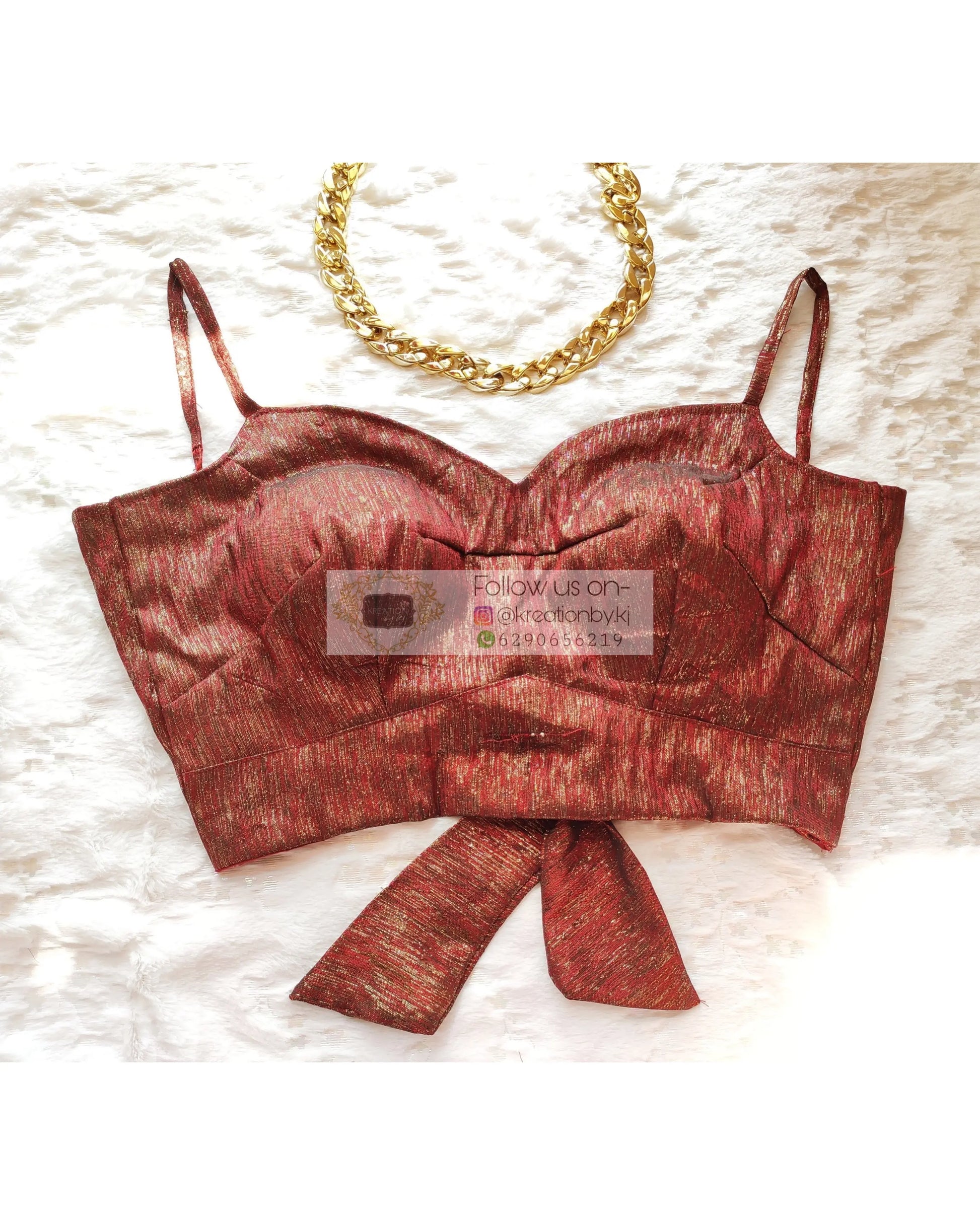 Metallic Maroon Strappy Blouse - kreationbykj