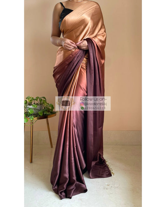 Coffee Eclair Ombré Crepe Silk Saree with Handmade Tassels on Pallu - kreationbykj