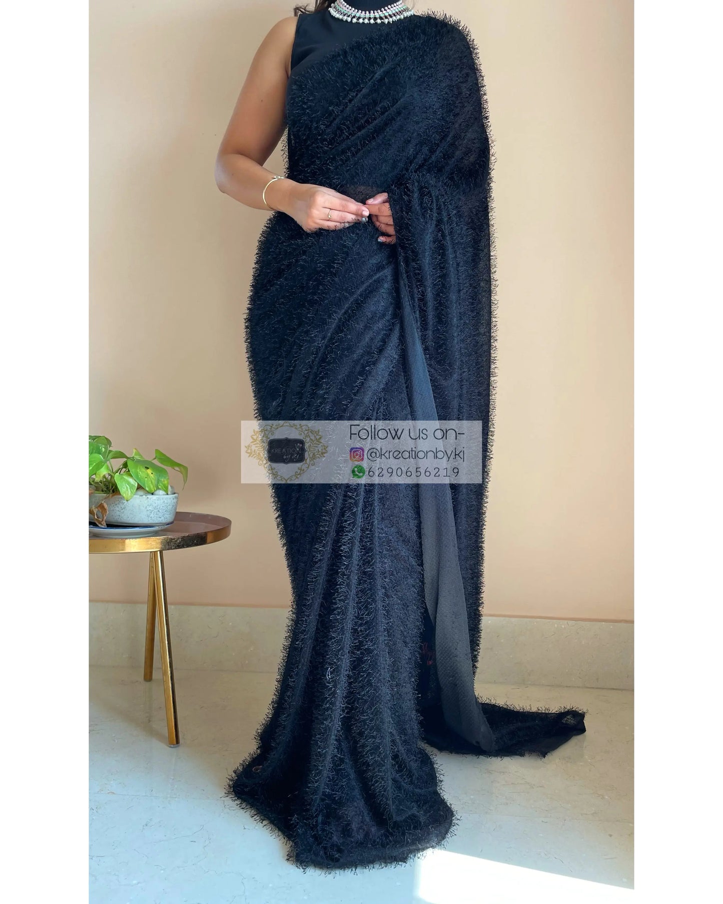 Black Moana Fur Saree - kreationbykj