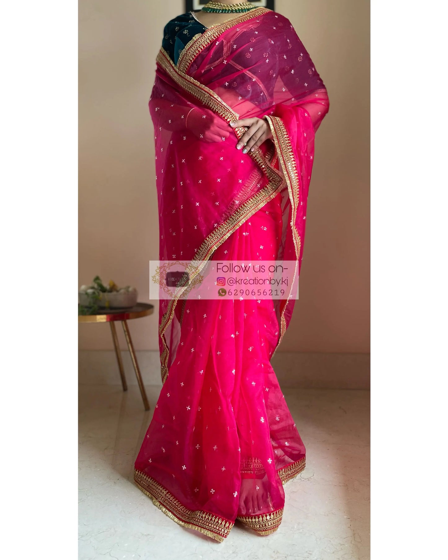 Hot Pink Ragini Organza Saree - kreationbykj