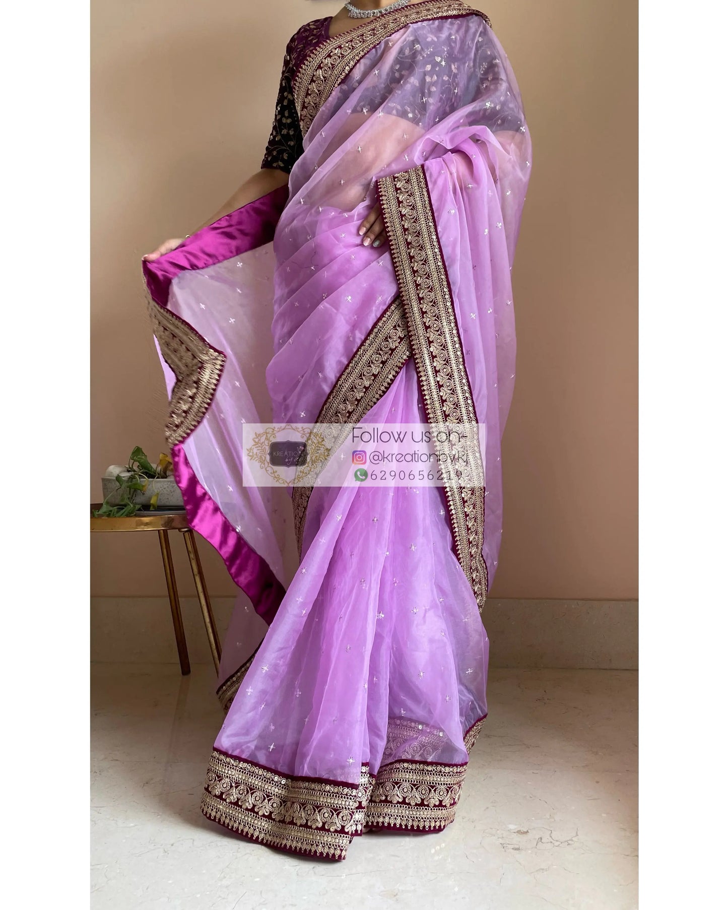 Lavender Ragini Organza Saree - kreationbykj