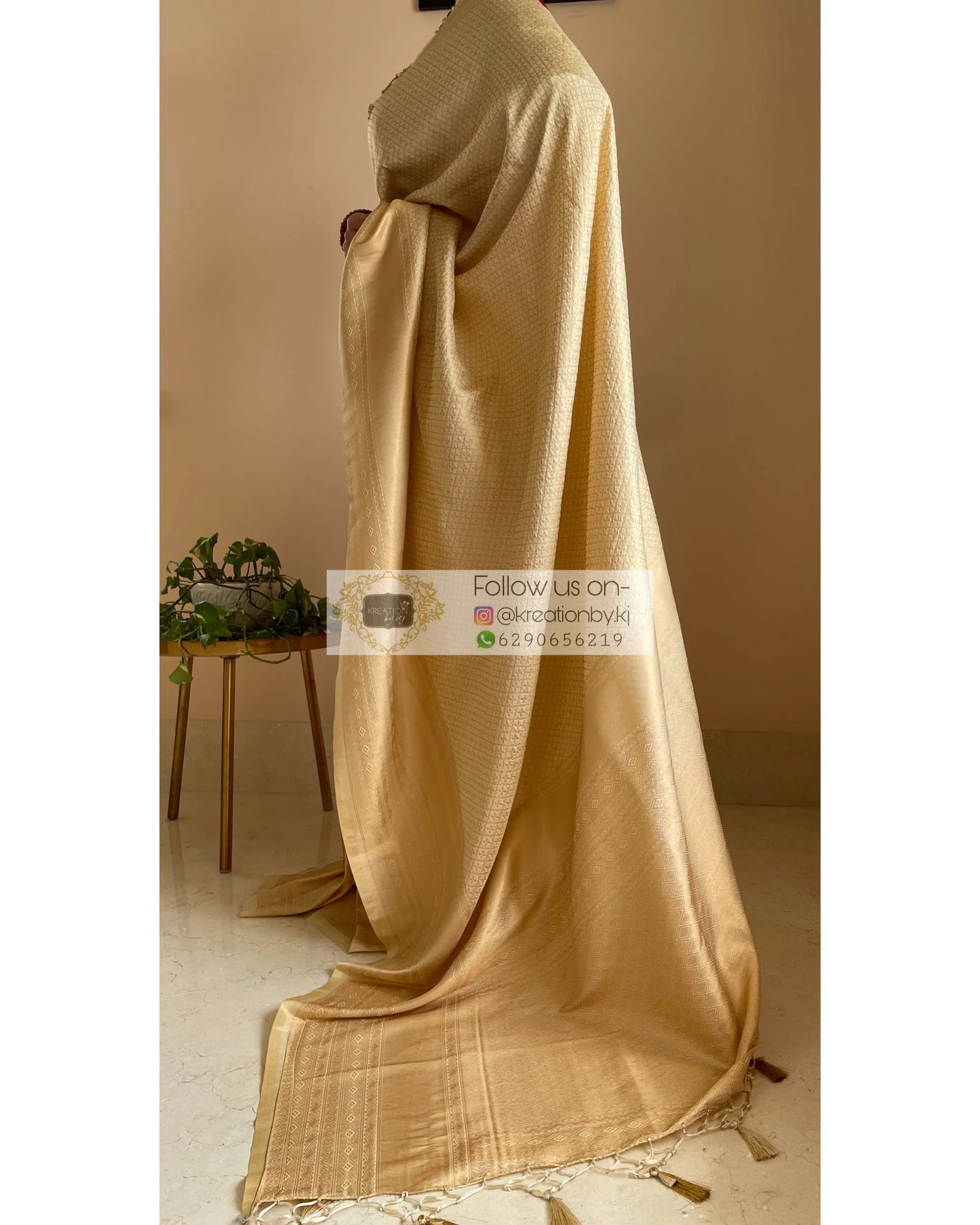Beige Banarasi Saree with Designer Blouse - kreationbykj