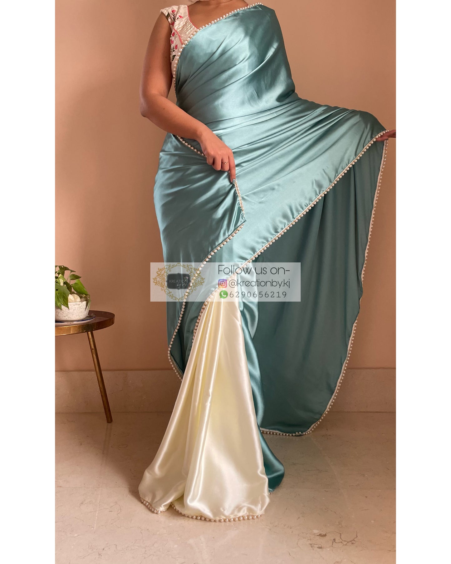 Blueberry Muffin Two in One Satin Saree - kreationbykj
