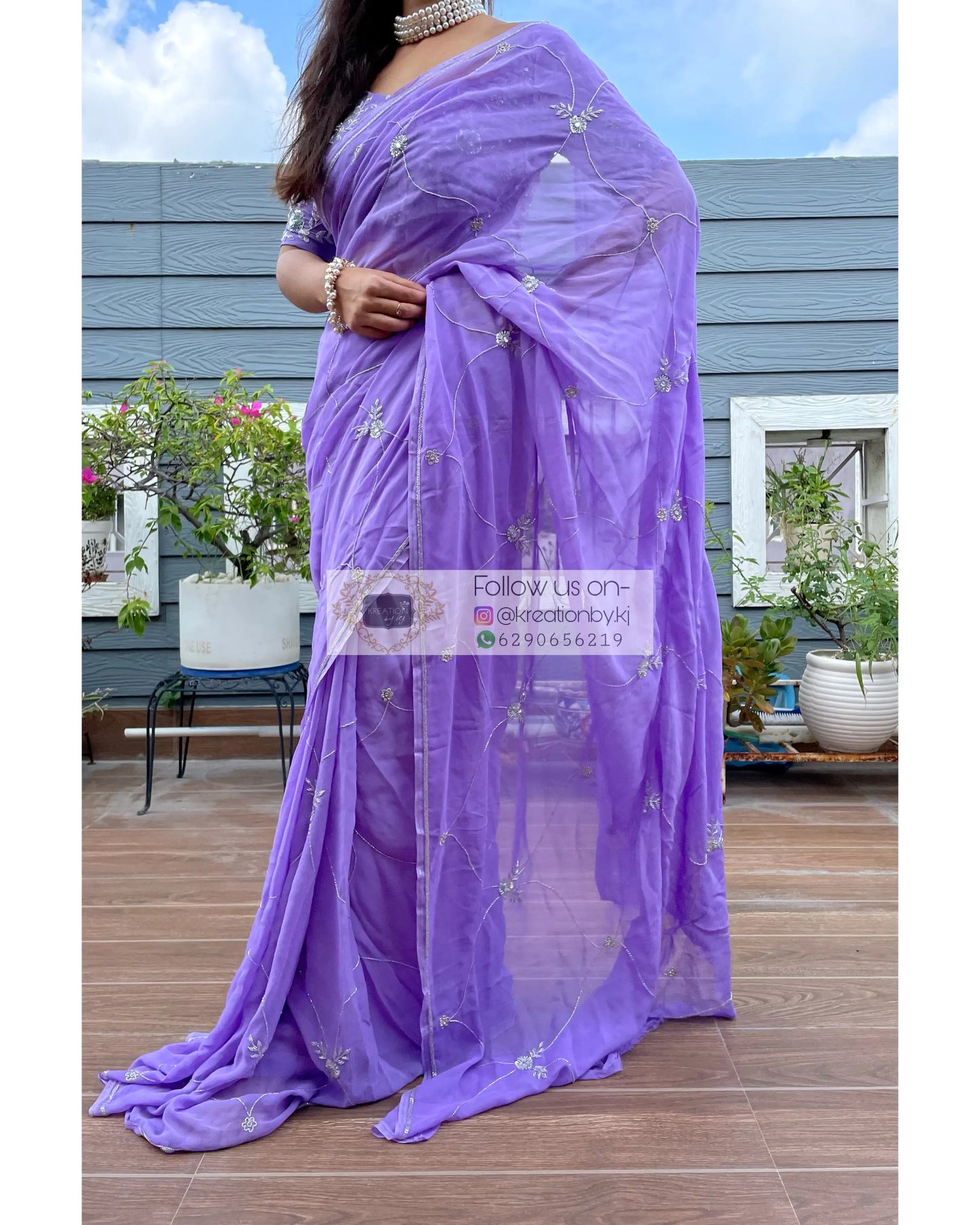 Kashish Lavender Georgette Saree - kreationbykj