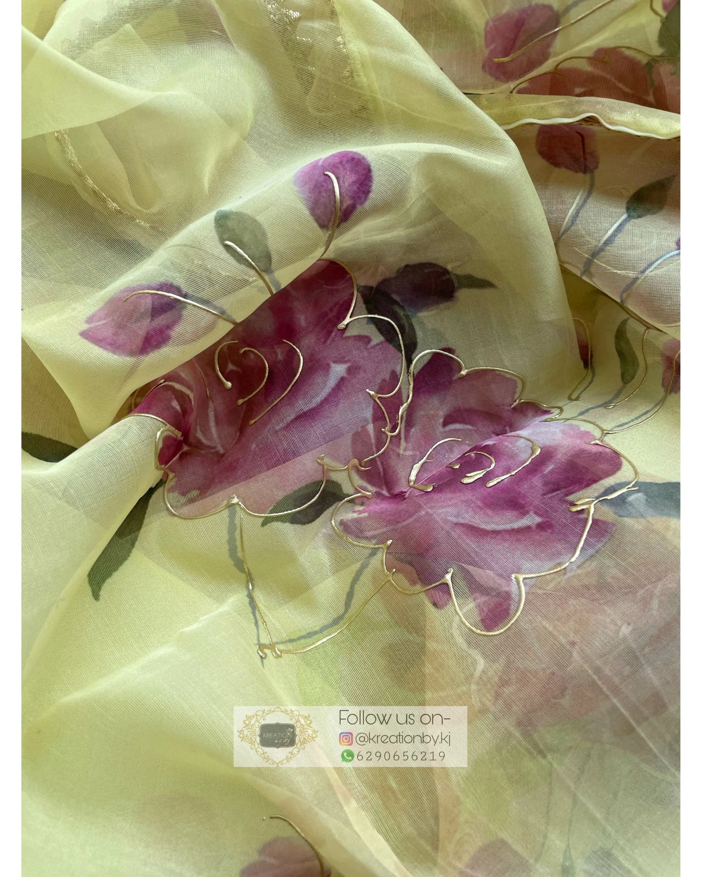 Lemon Rose Organza Saree - kreationbykj